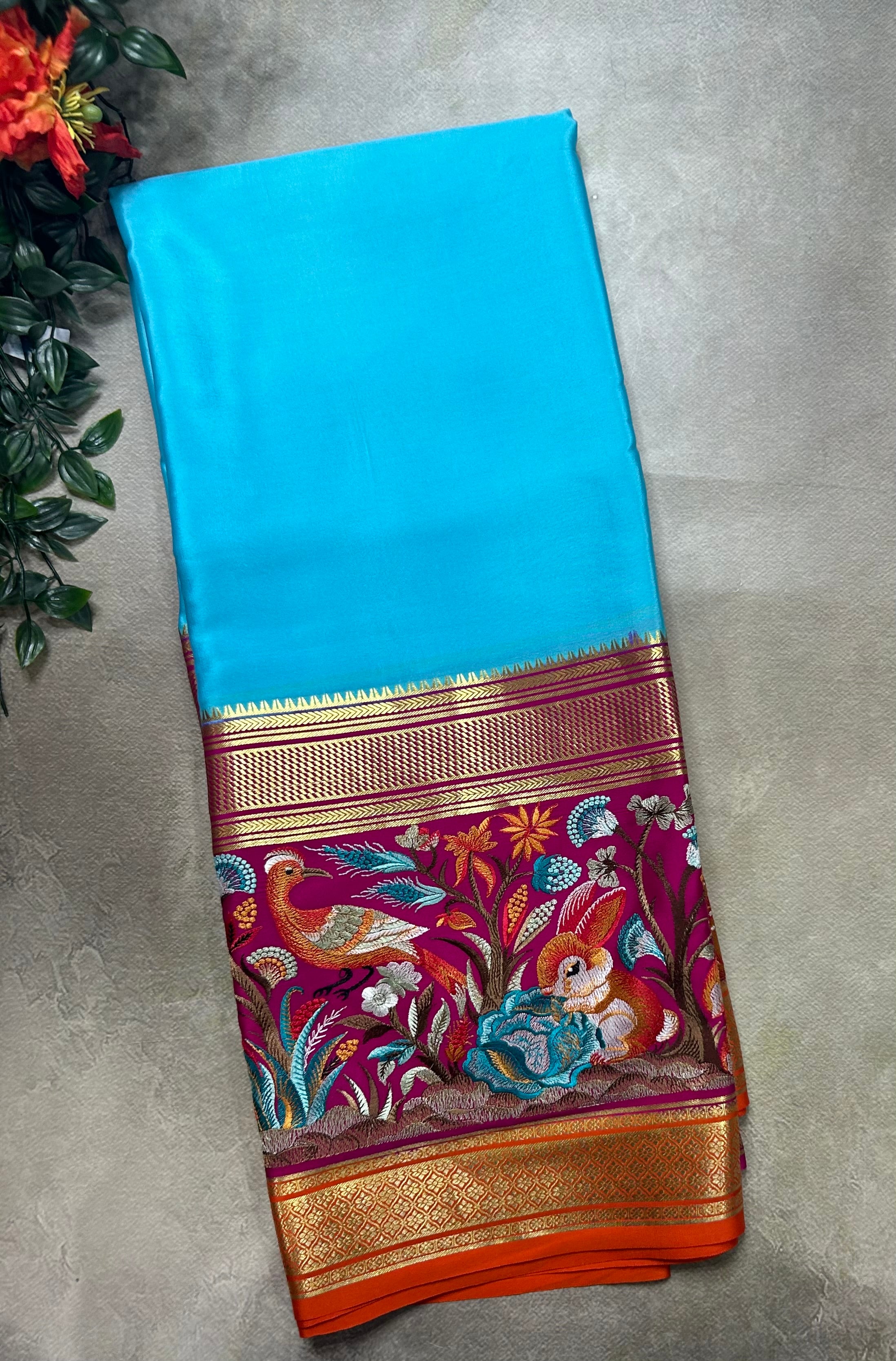3D embroidery pure mysore silk-105 saree