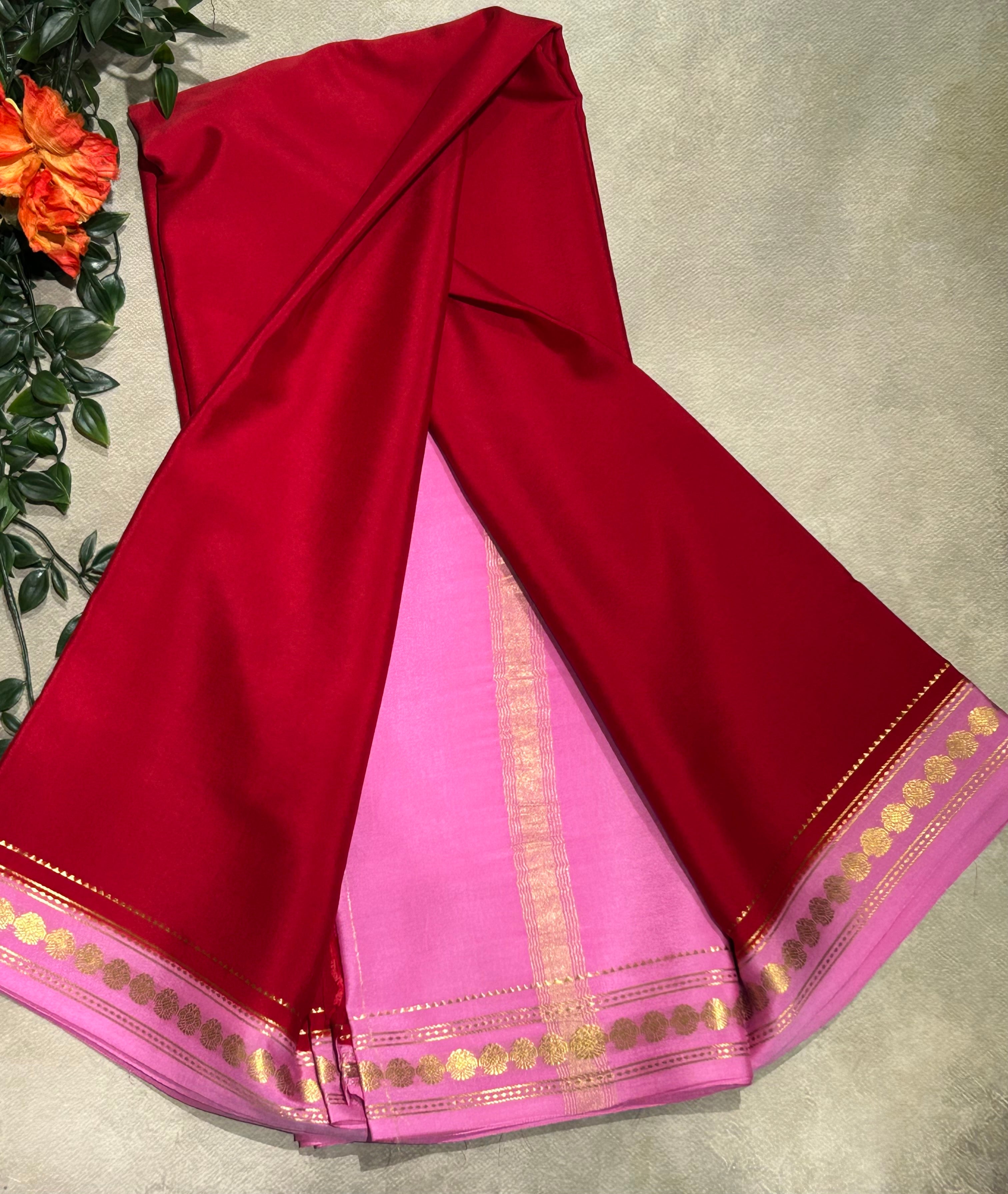 Red stripes border pure Mysore silk-103 saree