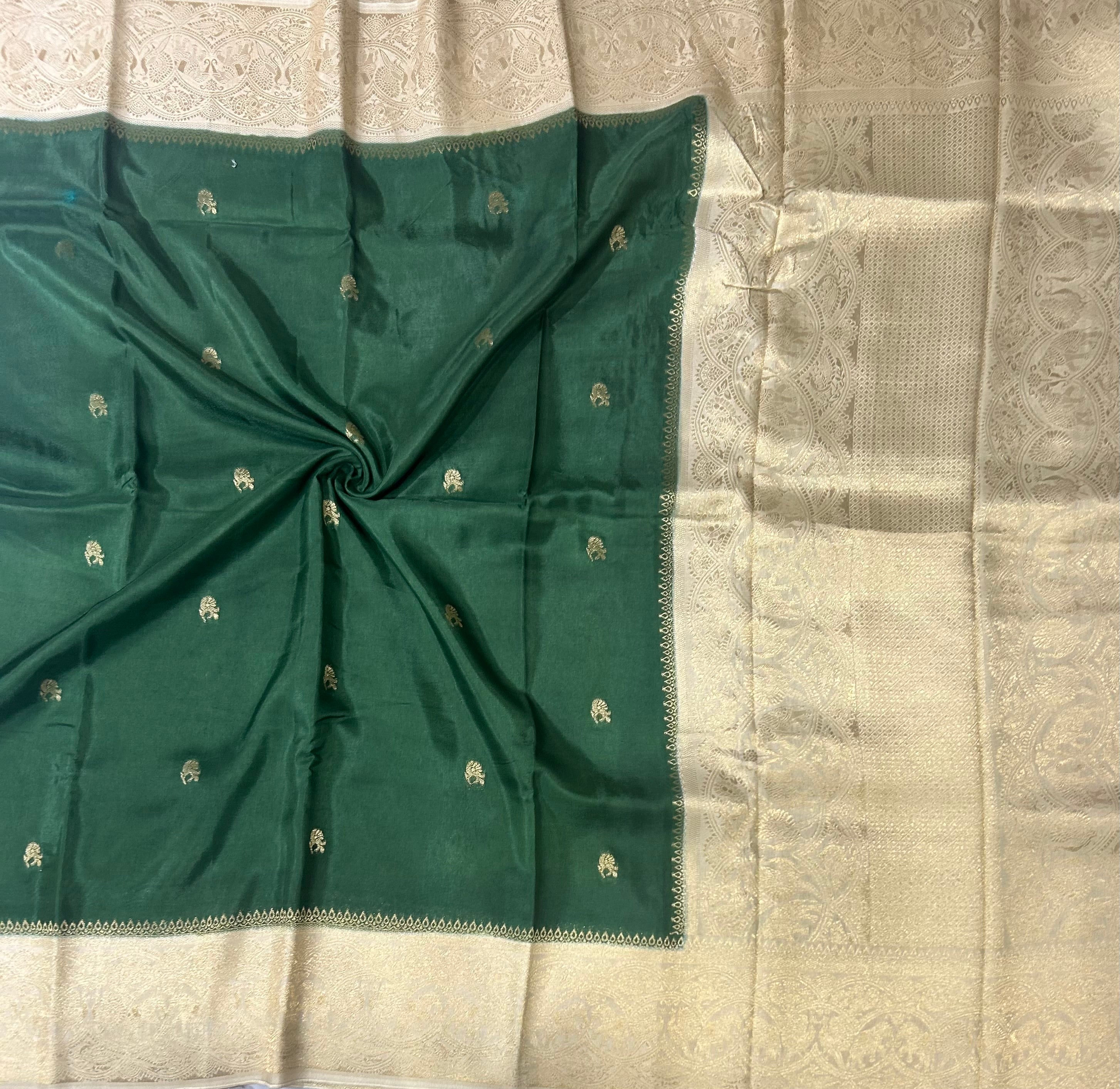 Green contrast border semi Mysore 105 saree