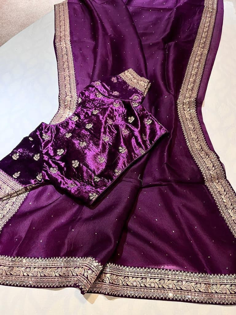 Wine sabyasachi inspired pure organza saree
