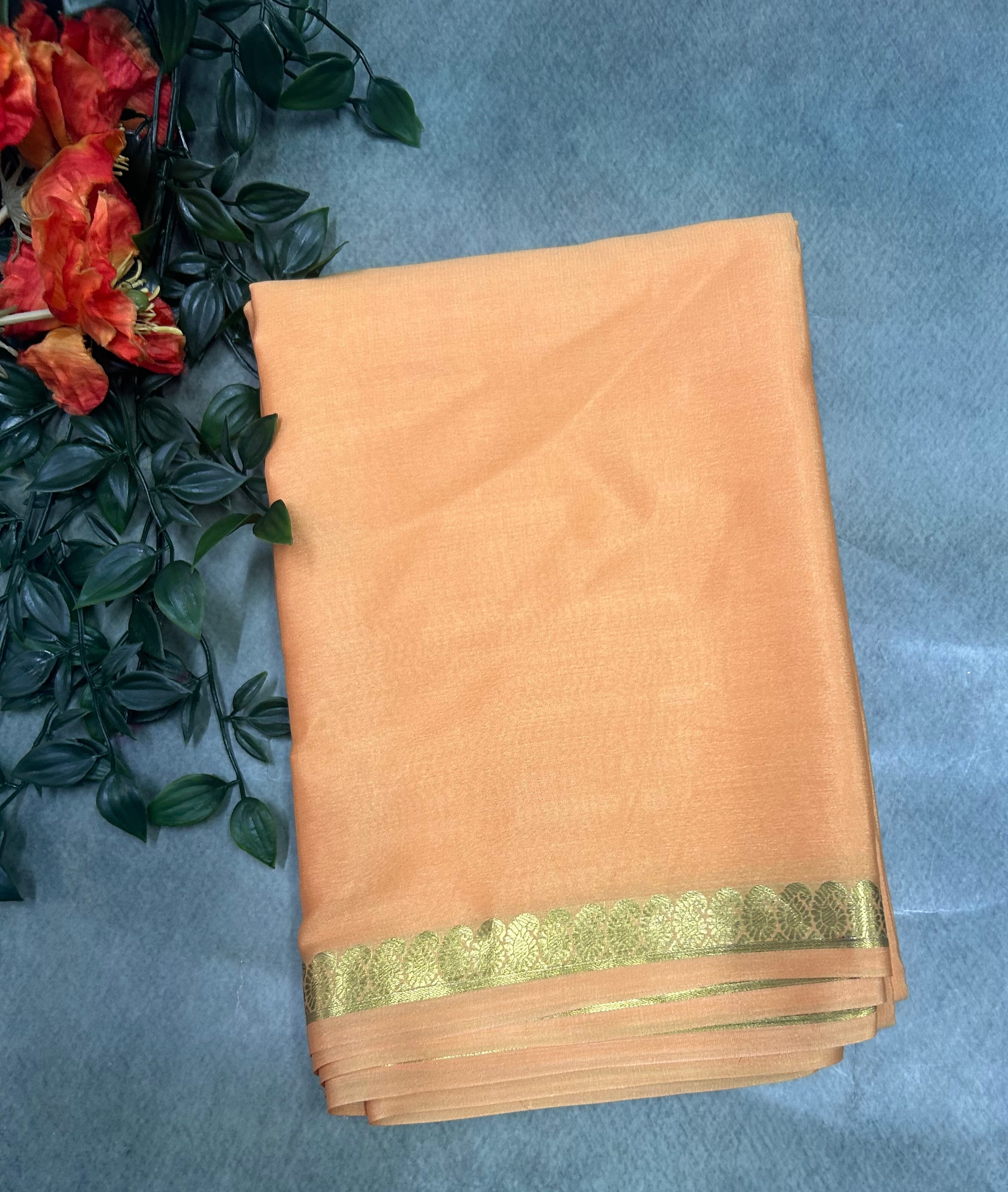 Peach pure Mysore crepe silk saree