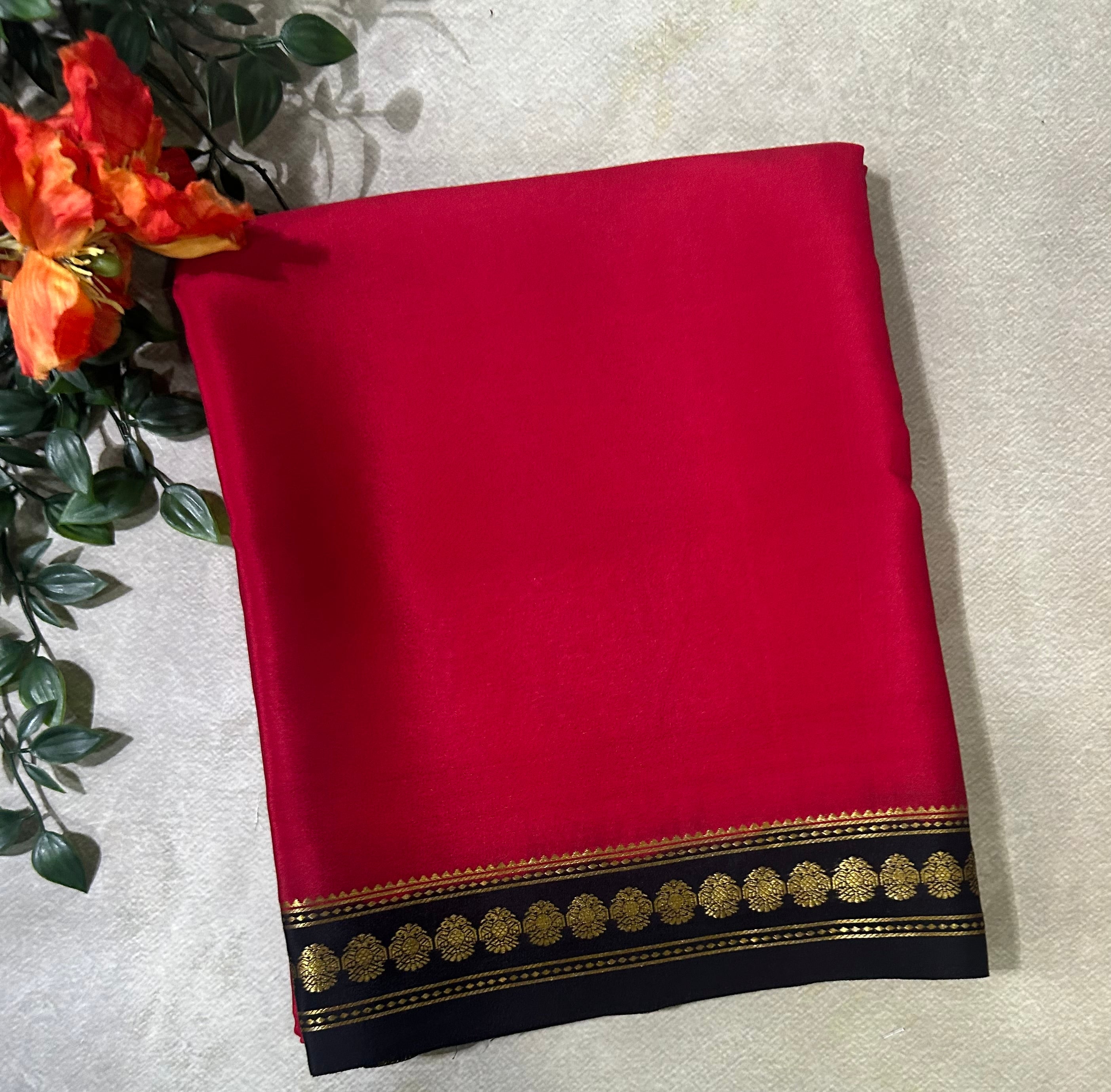 Red small border pure Mysore silk 104 saree