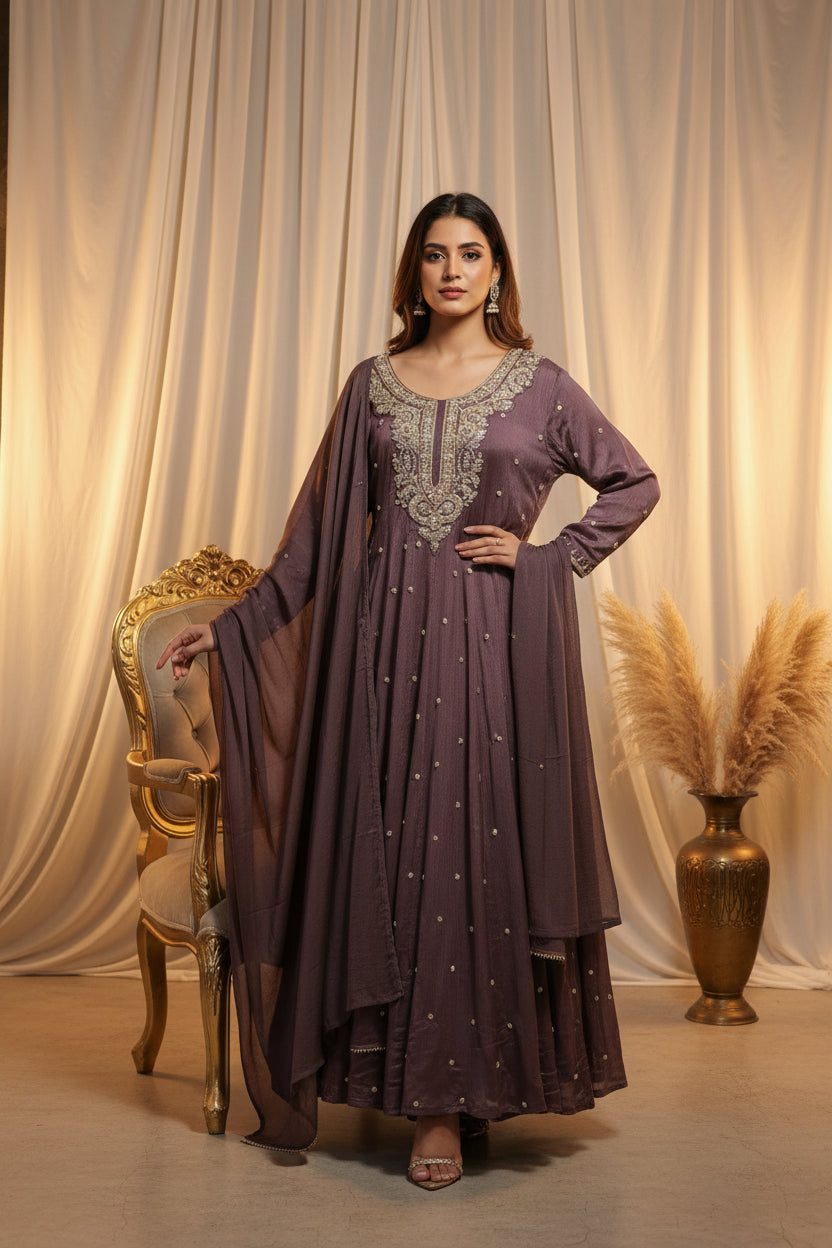 Anarkali Chinnon Hand Embroidery Kurtha 567