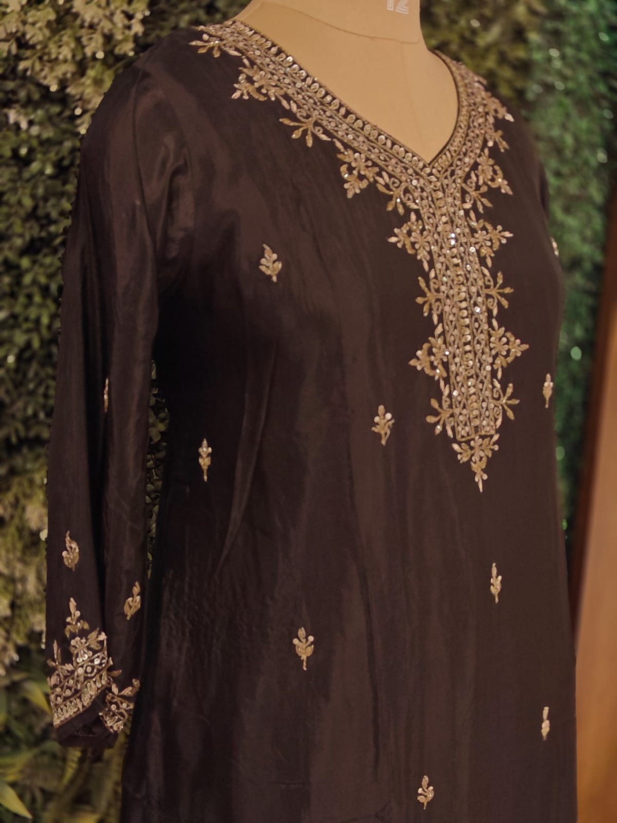 Black Satin Crepe Embroidery Sharara Kurtha 301