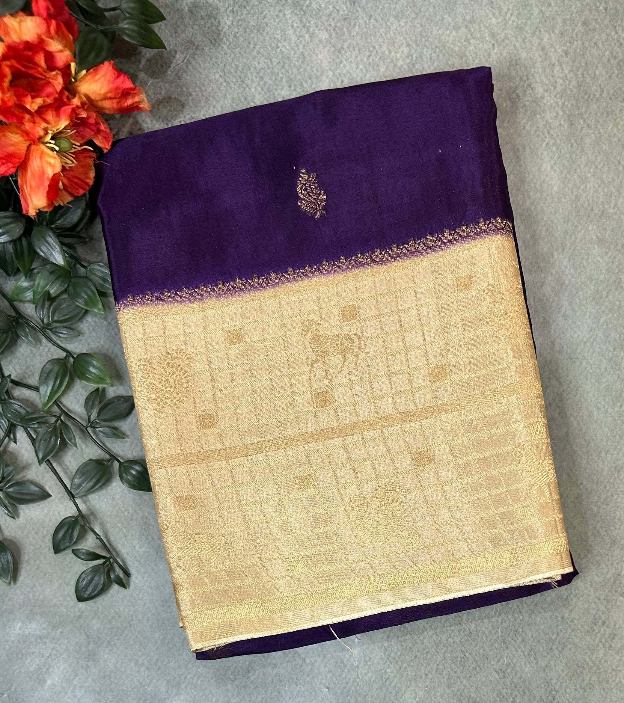 Purple Checks border semi Mysore 104 saree