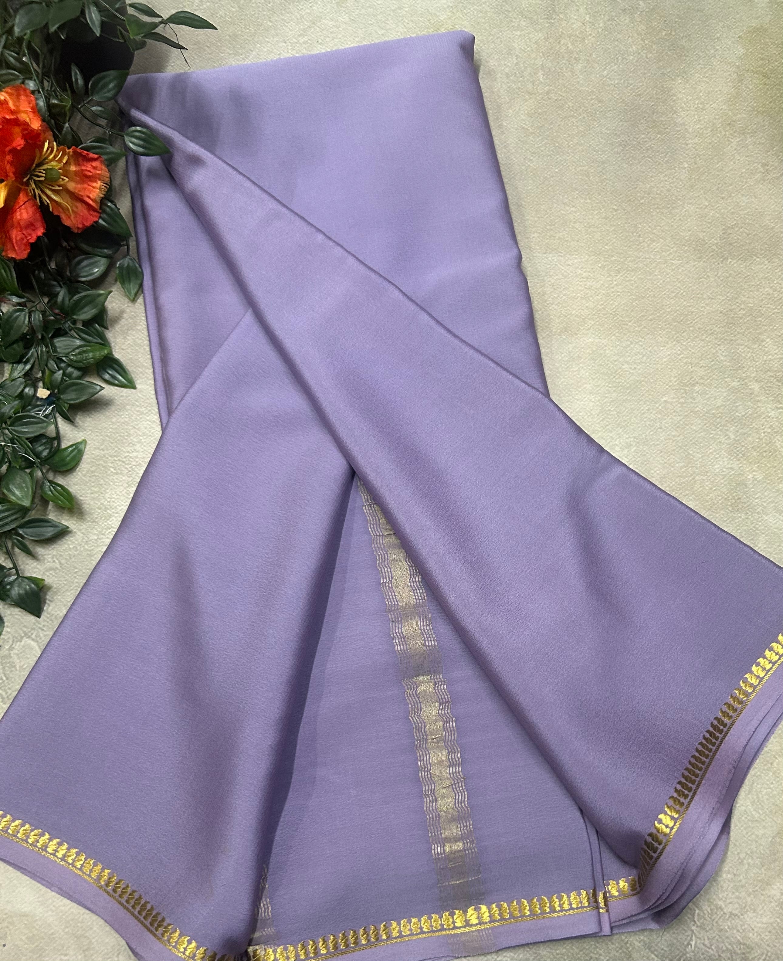 Pastel purple small border pure Mysore silk 105 saree