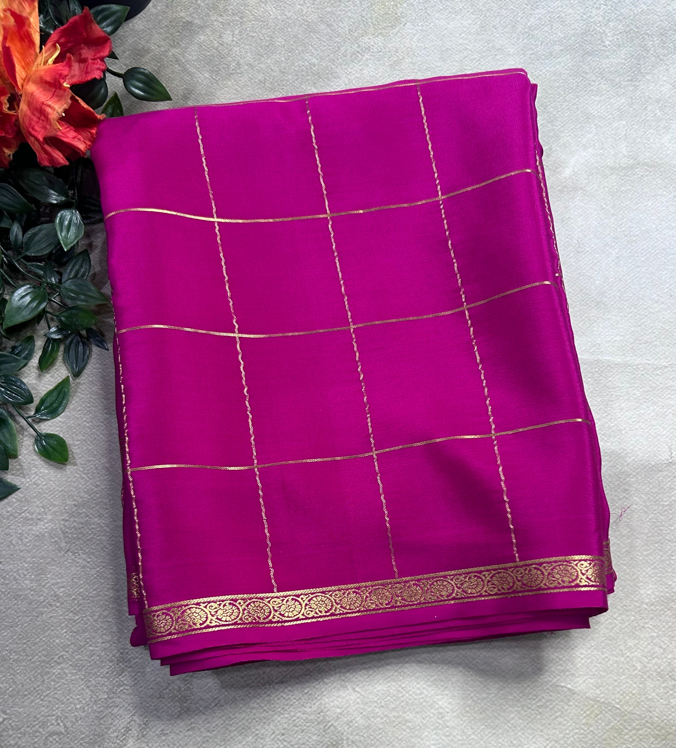 Rani pink big checks pure Mysore silk 106 saree