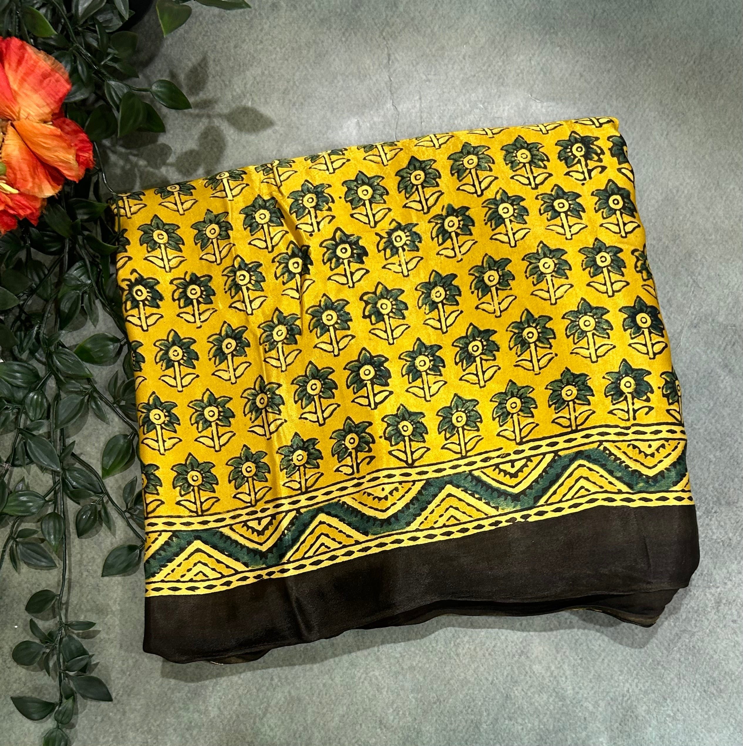 Yellow n black modal silk 104 saree