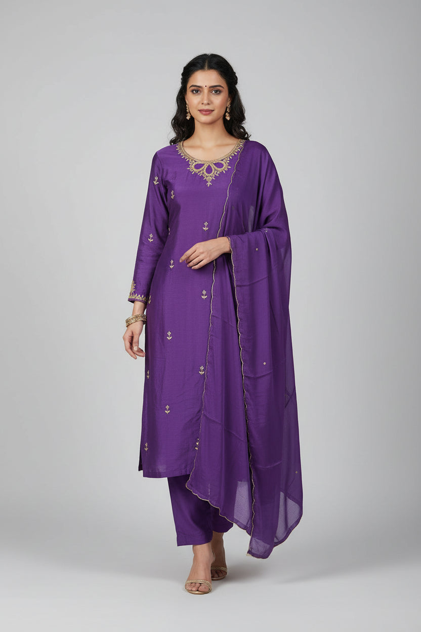 Purple cut work Designer Handwork kurtha with cut work