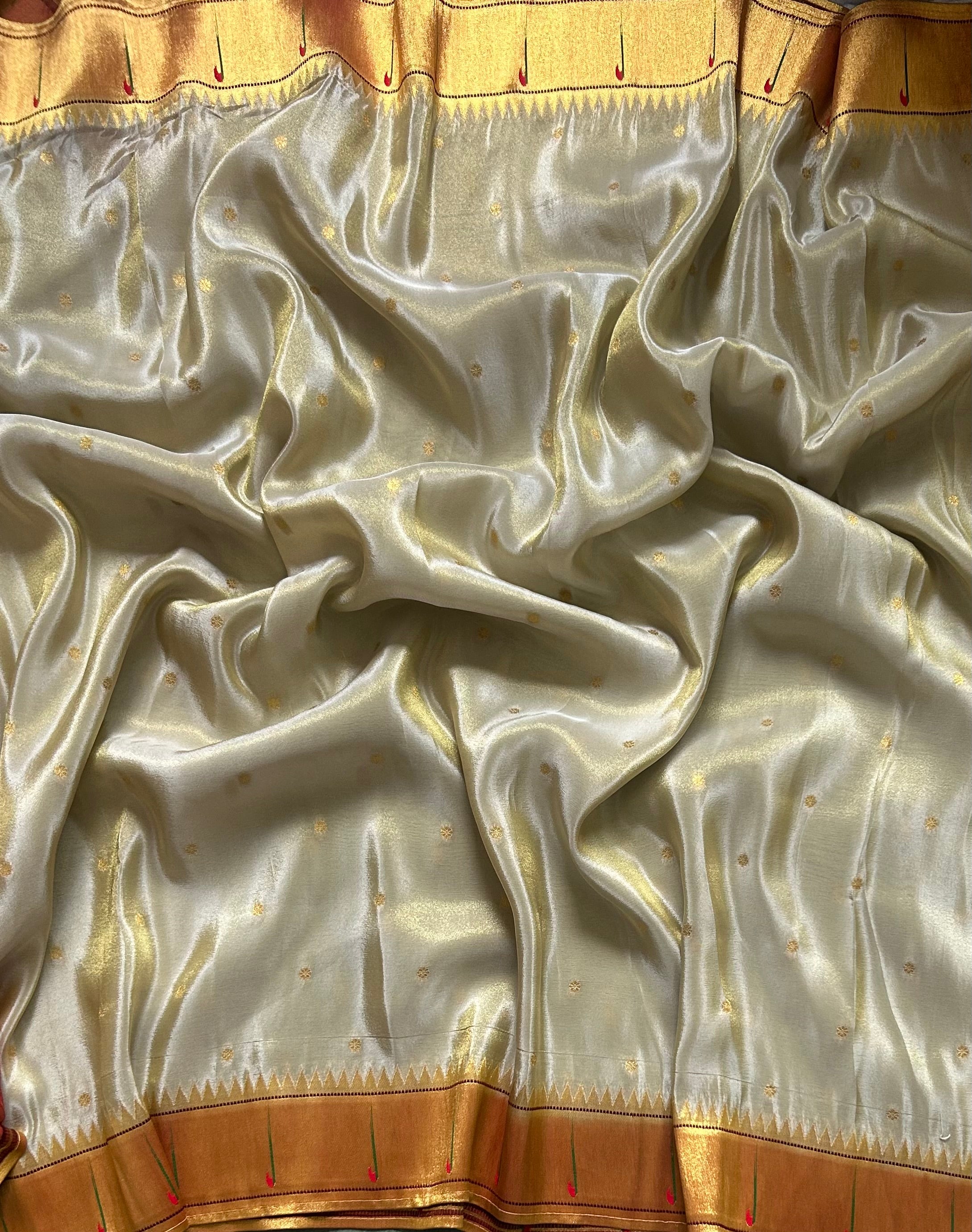 Cream small Butta tissue Paithani border 104 saree