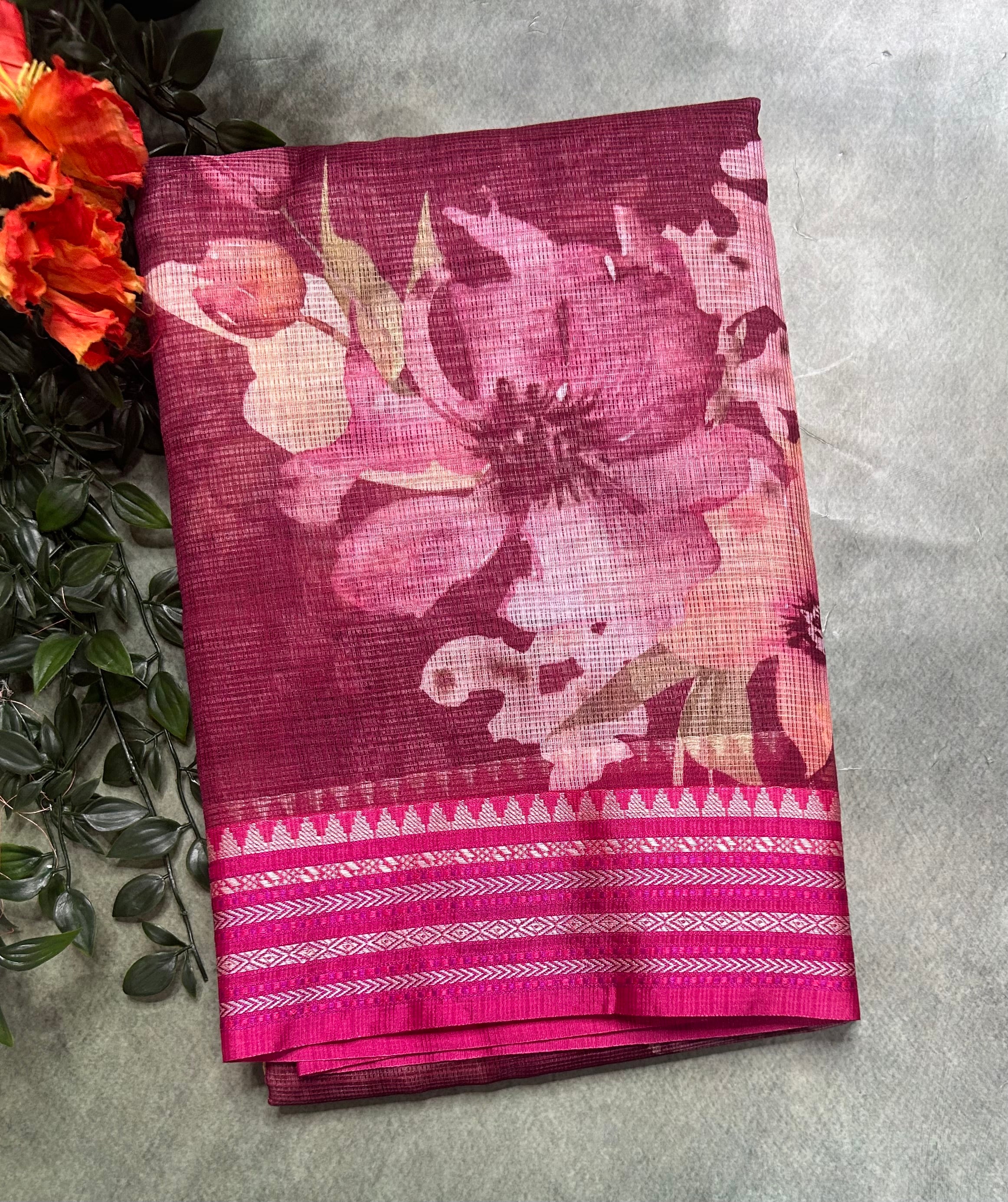 Maroon  digital print Kota checks 105 saree