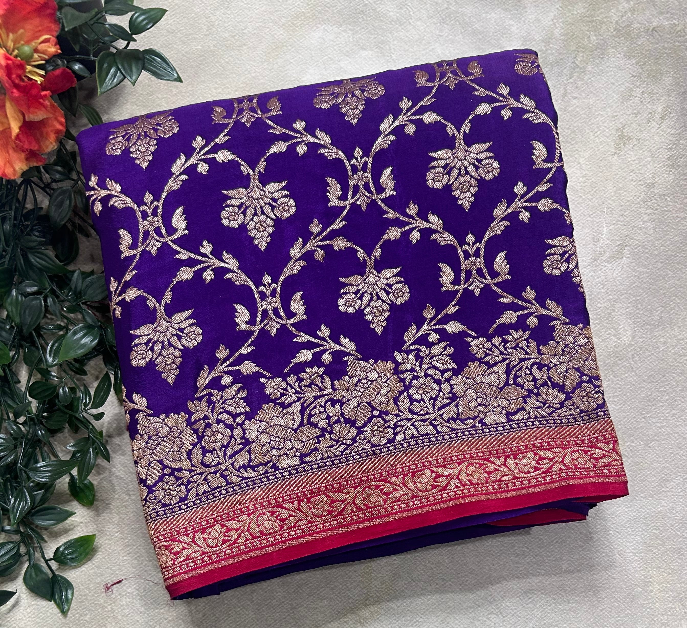 Purple brocade pure benarasi 106 crepe silk saree