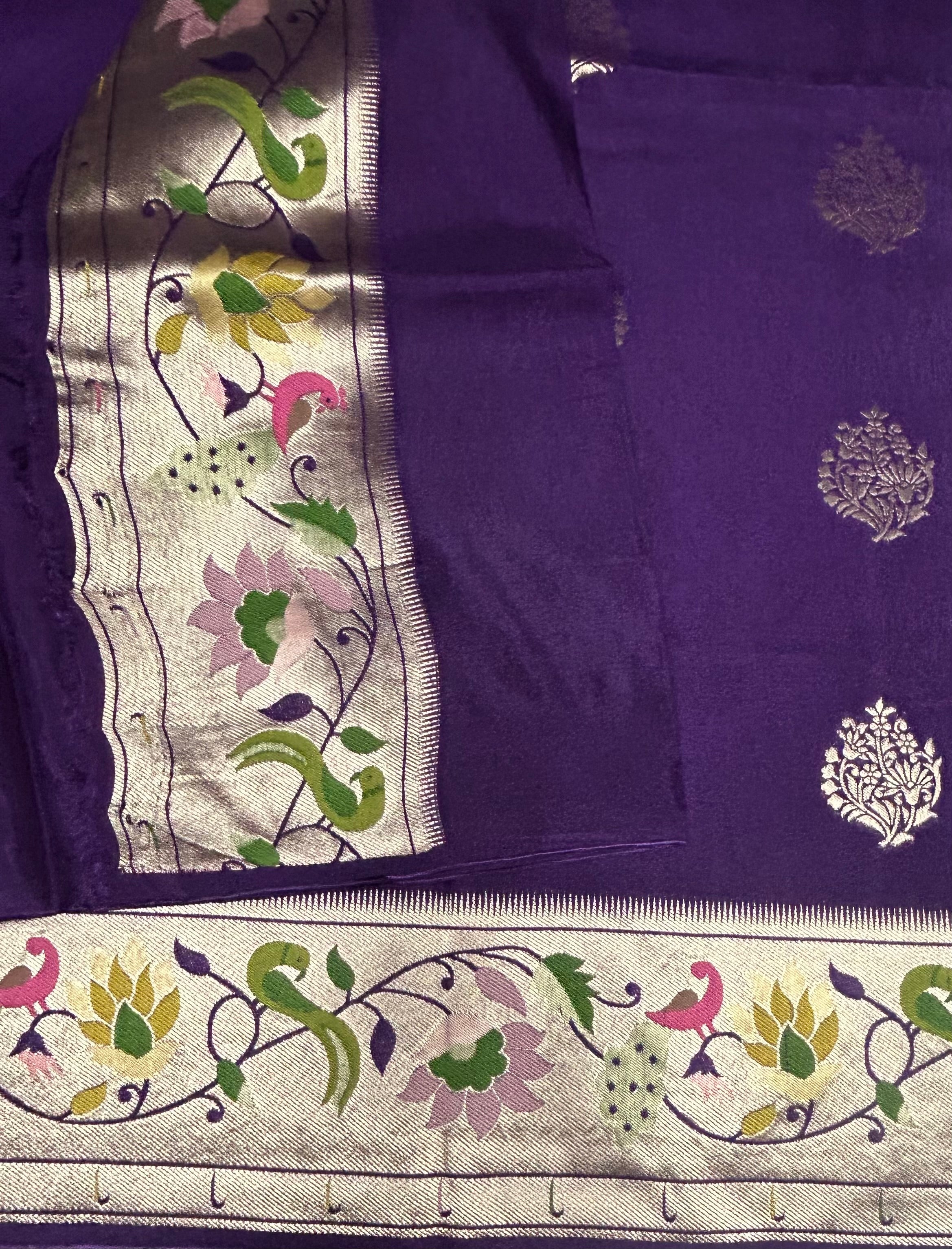 Purple Paithani border tussar crepe 105 saree