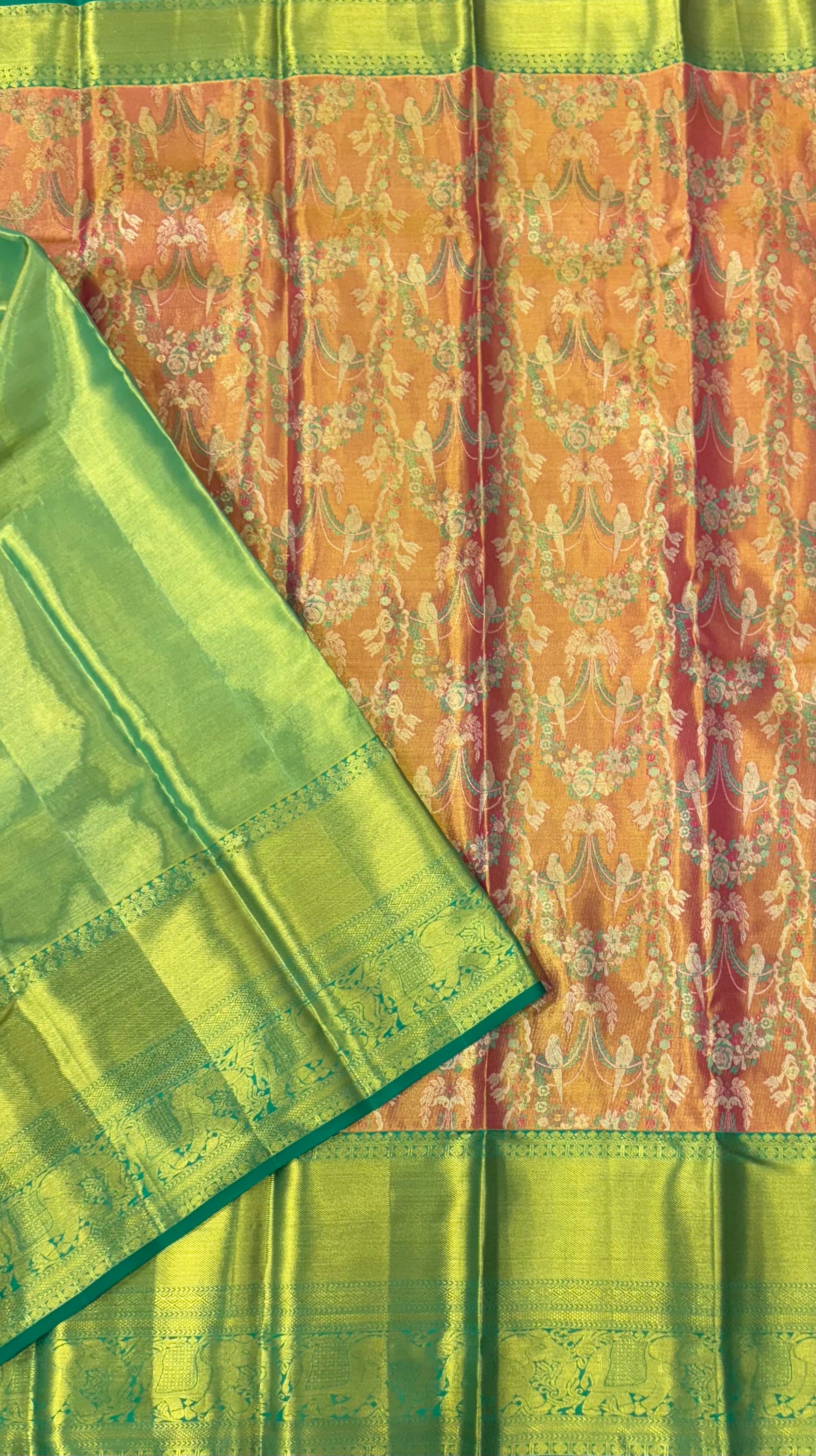 Light orange brocade pure kanchipuram silk saree