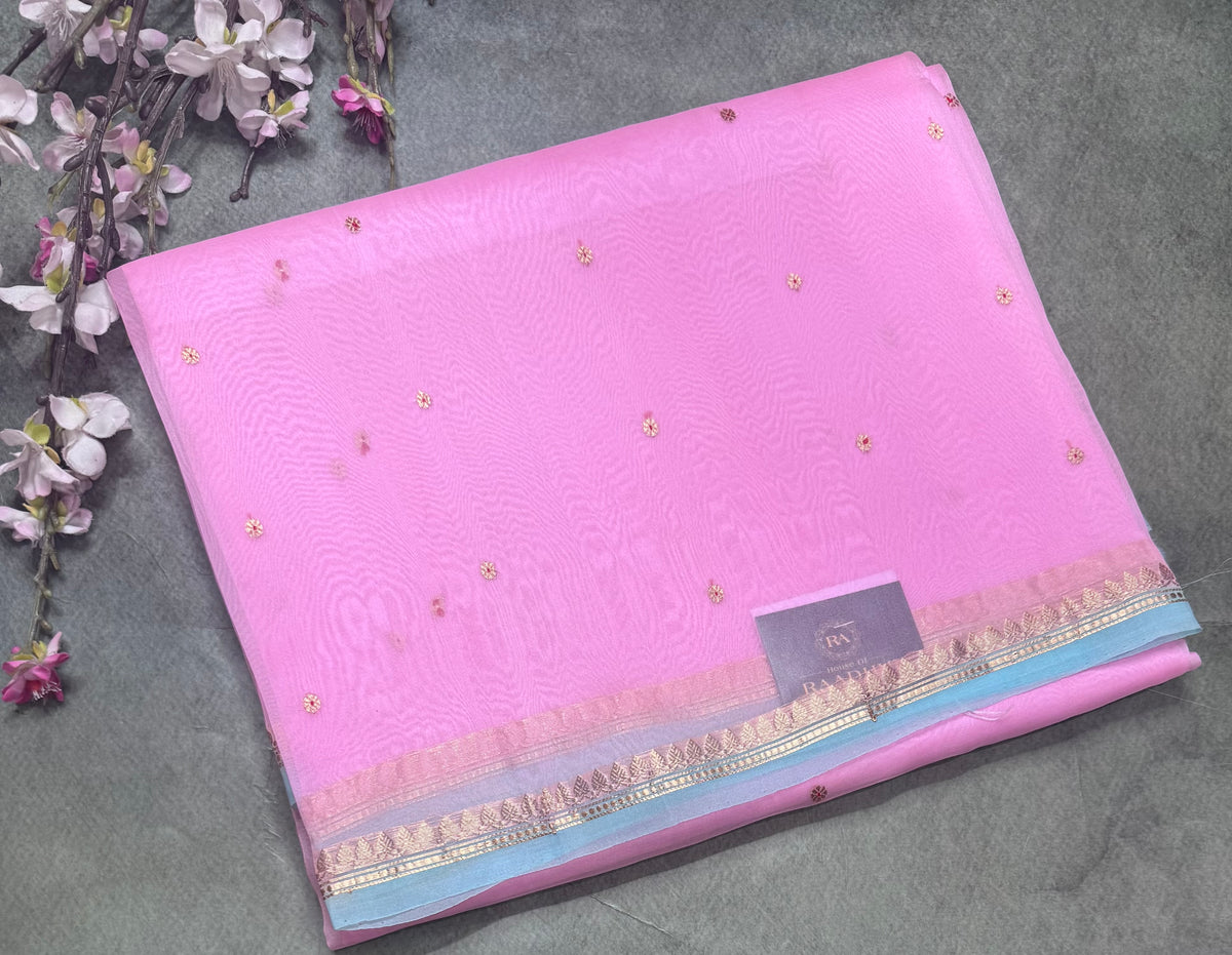 Pastel pink pure Kora Organza Saree 111