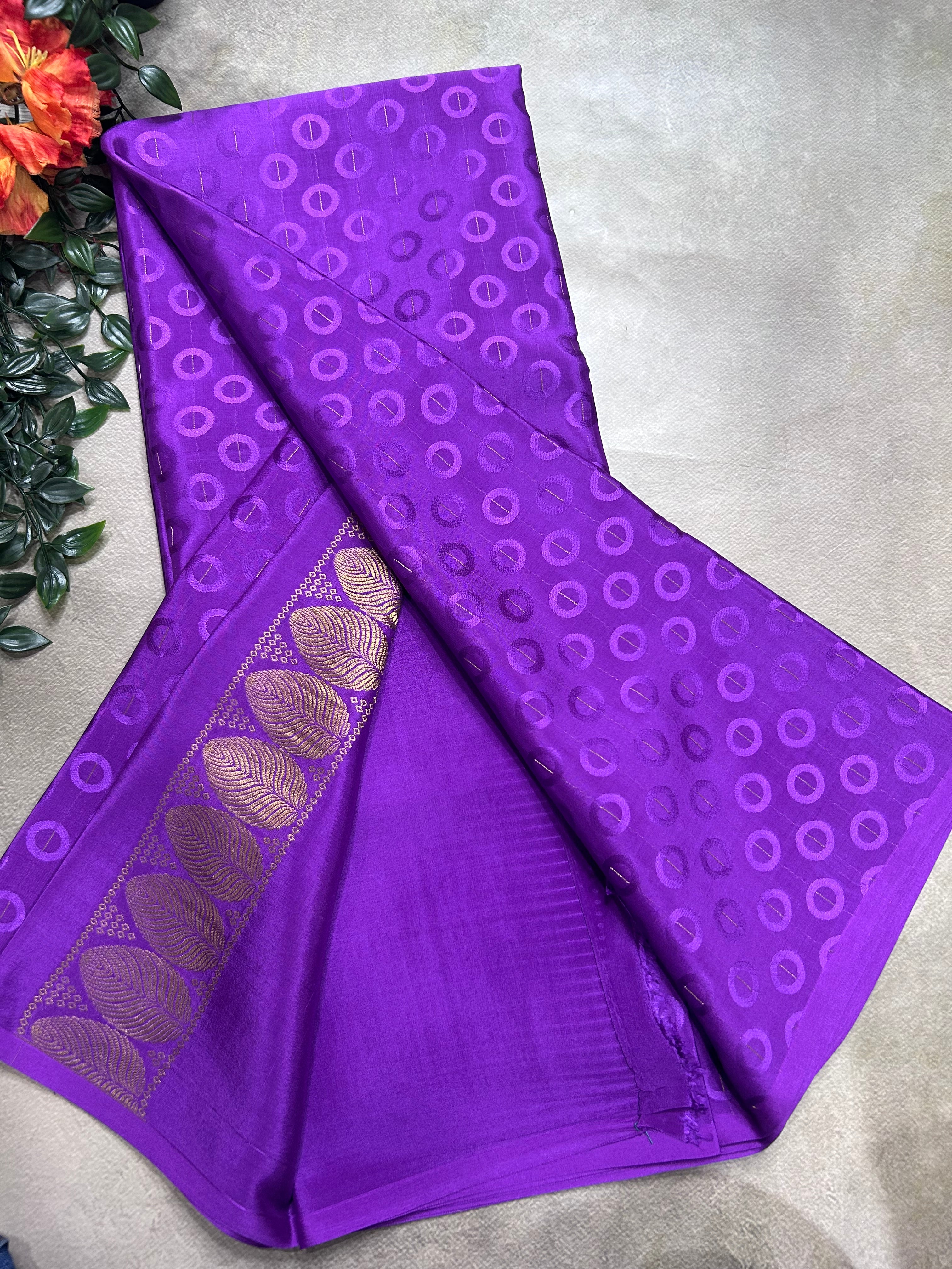 Purple embossed Butta pure mysore silk saree(DMS106)