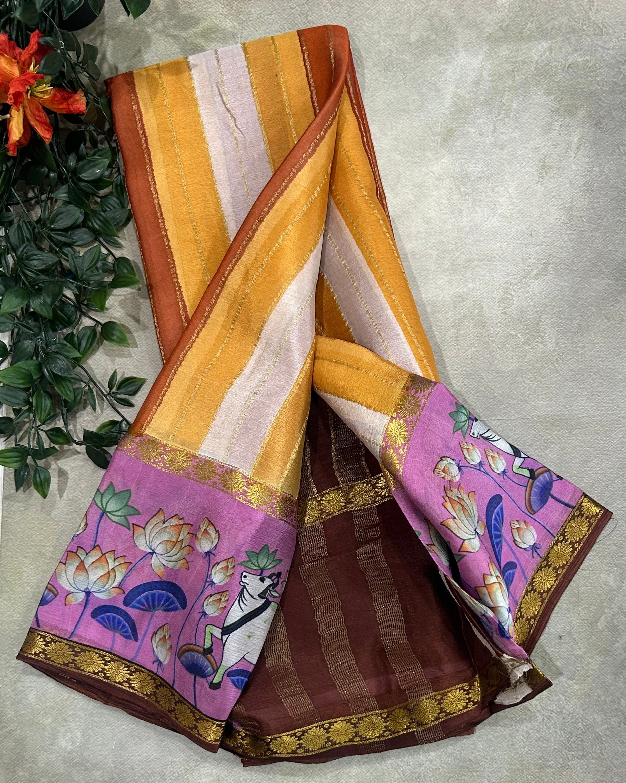 Rankart kalamkari border pure wrinkle 103 crepe silk saree