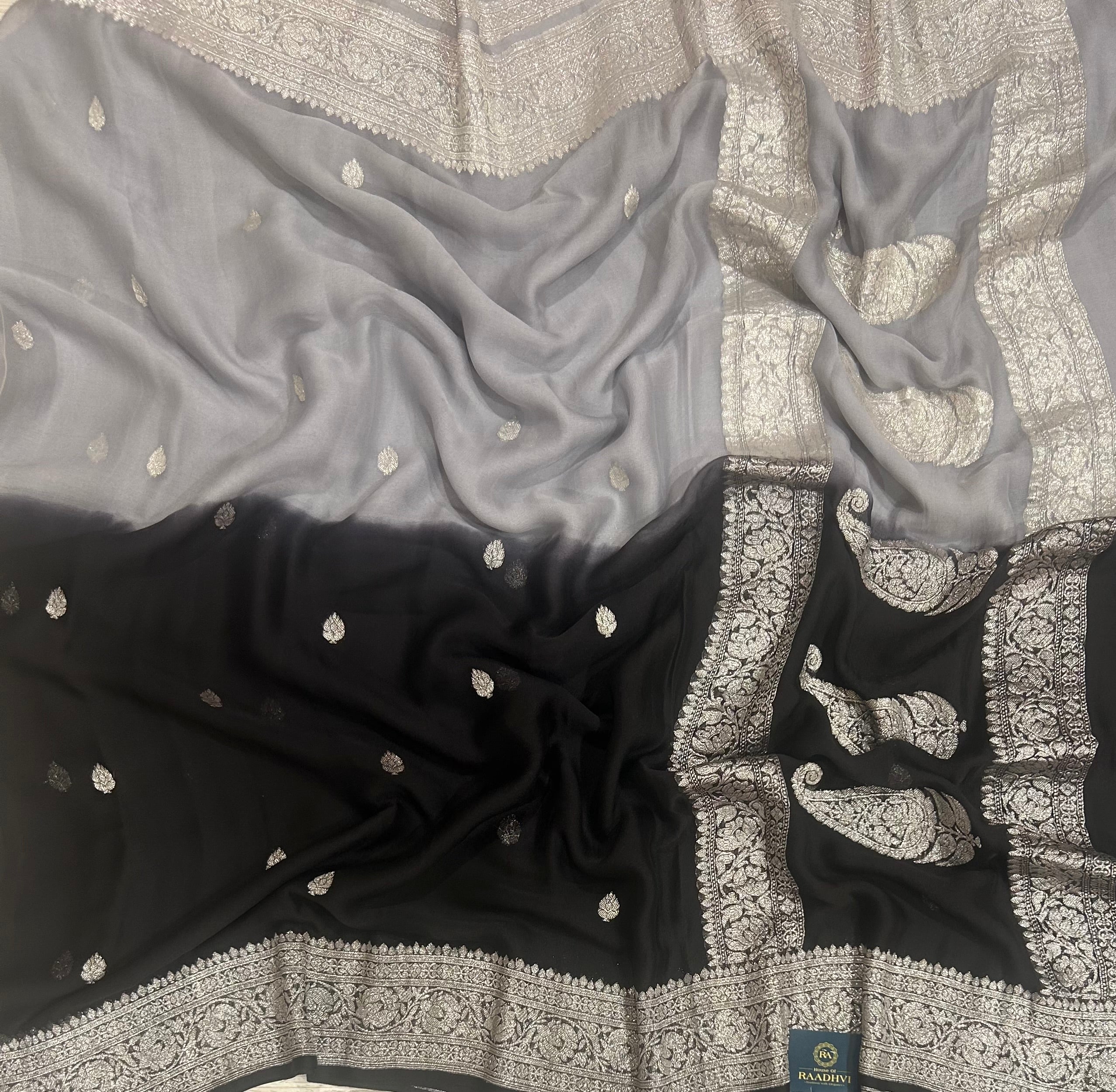 2d black n grey small butta pure chiffon 104 saree