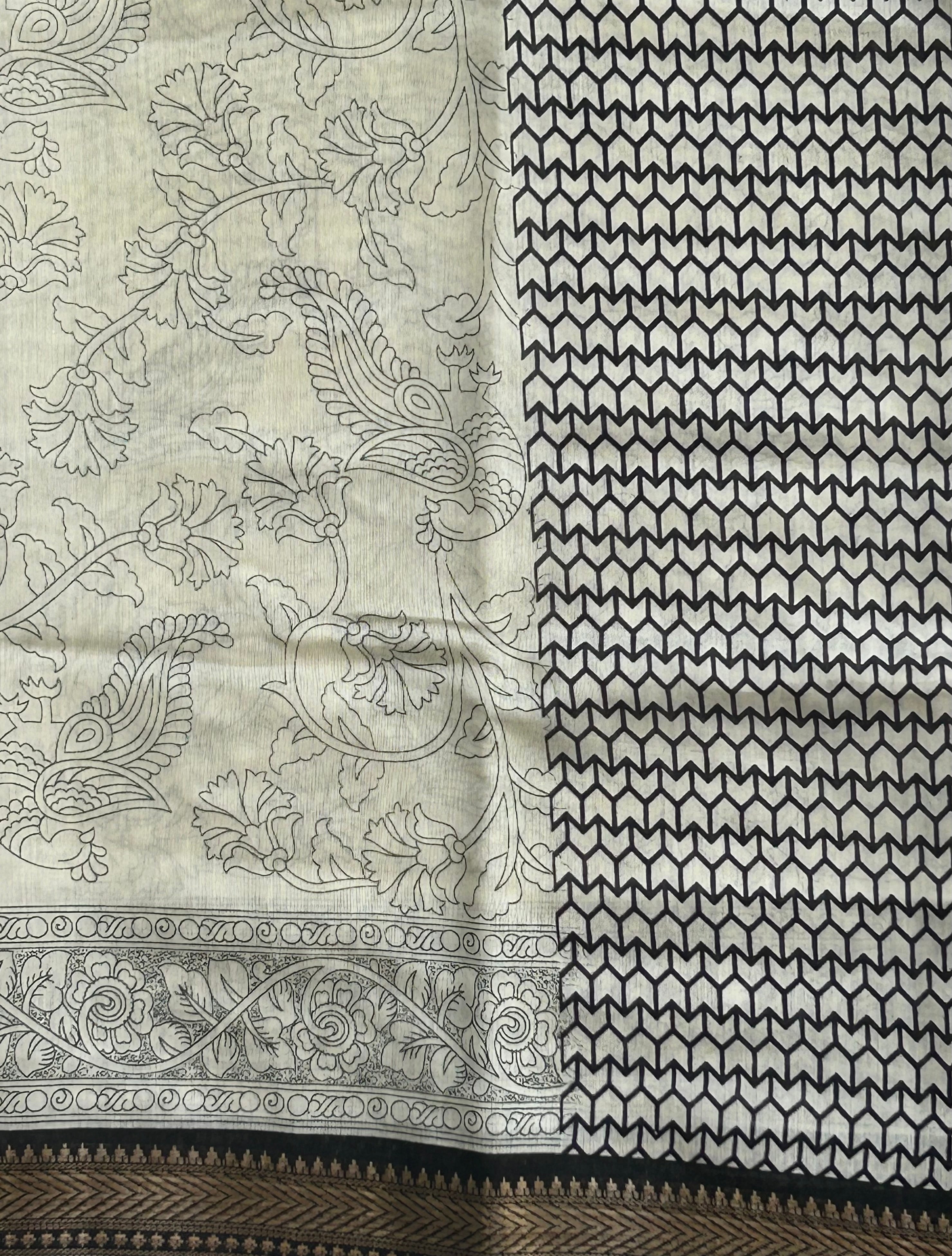 White black -02 kalamkari tussar crepe saree