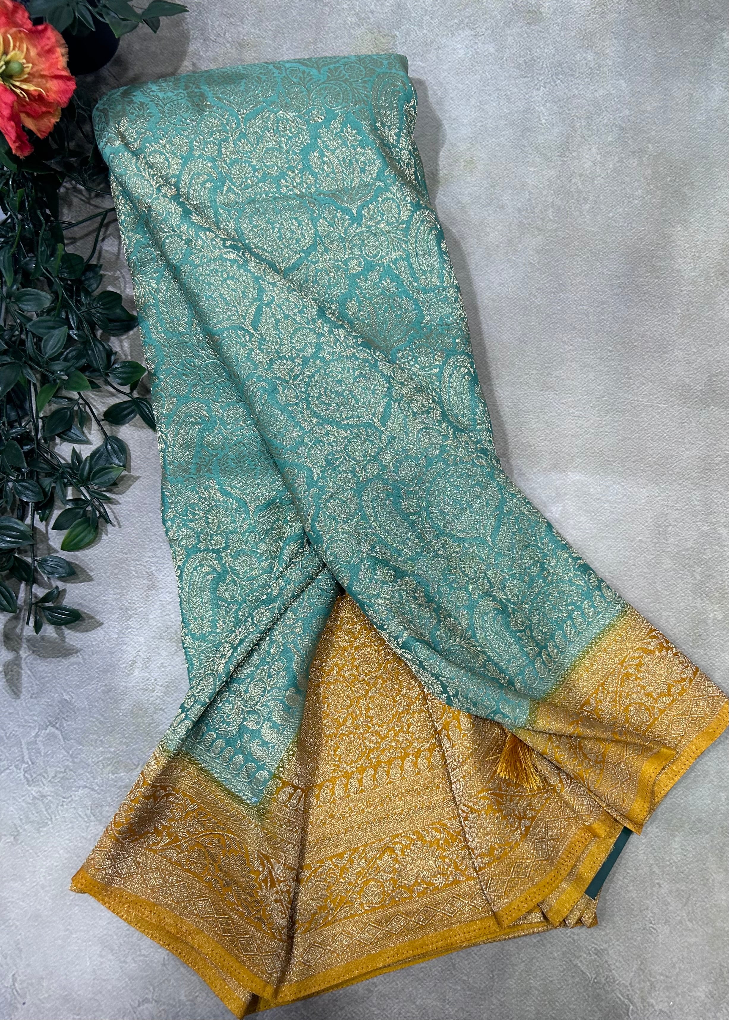 Sea green brocade semi georgette 105 saree