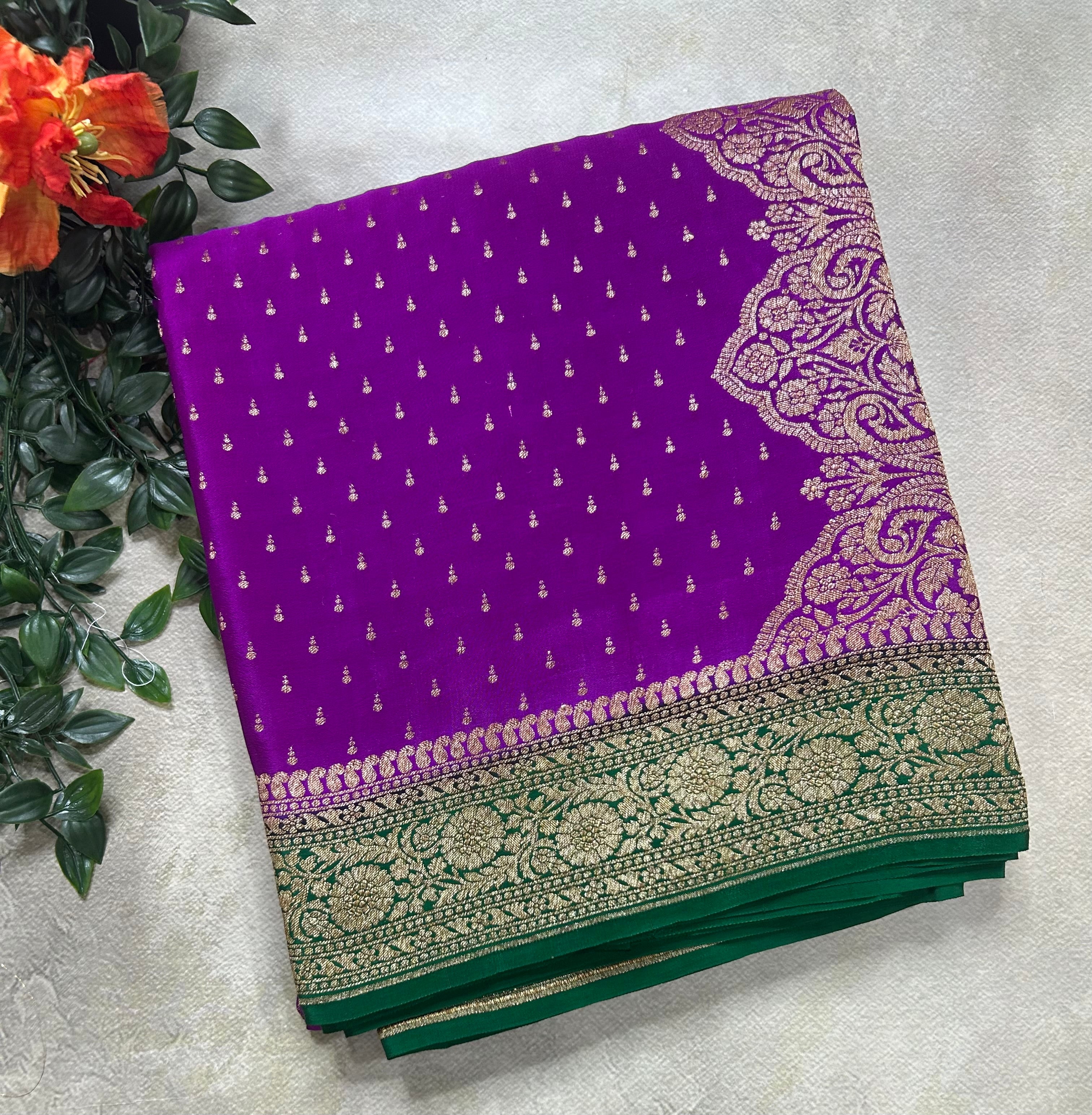 Purple small Butta pure Benarasi crepe 106 saree