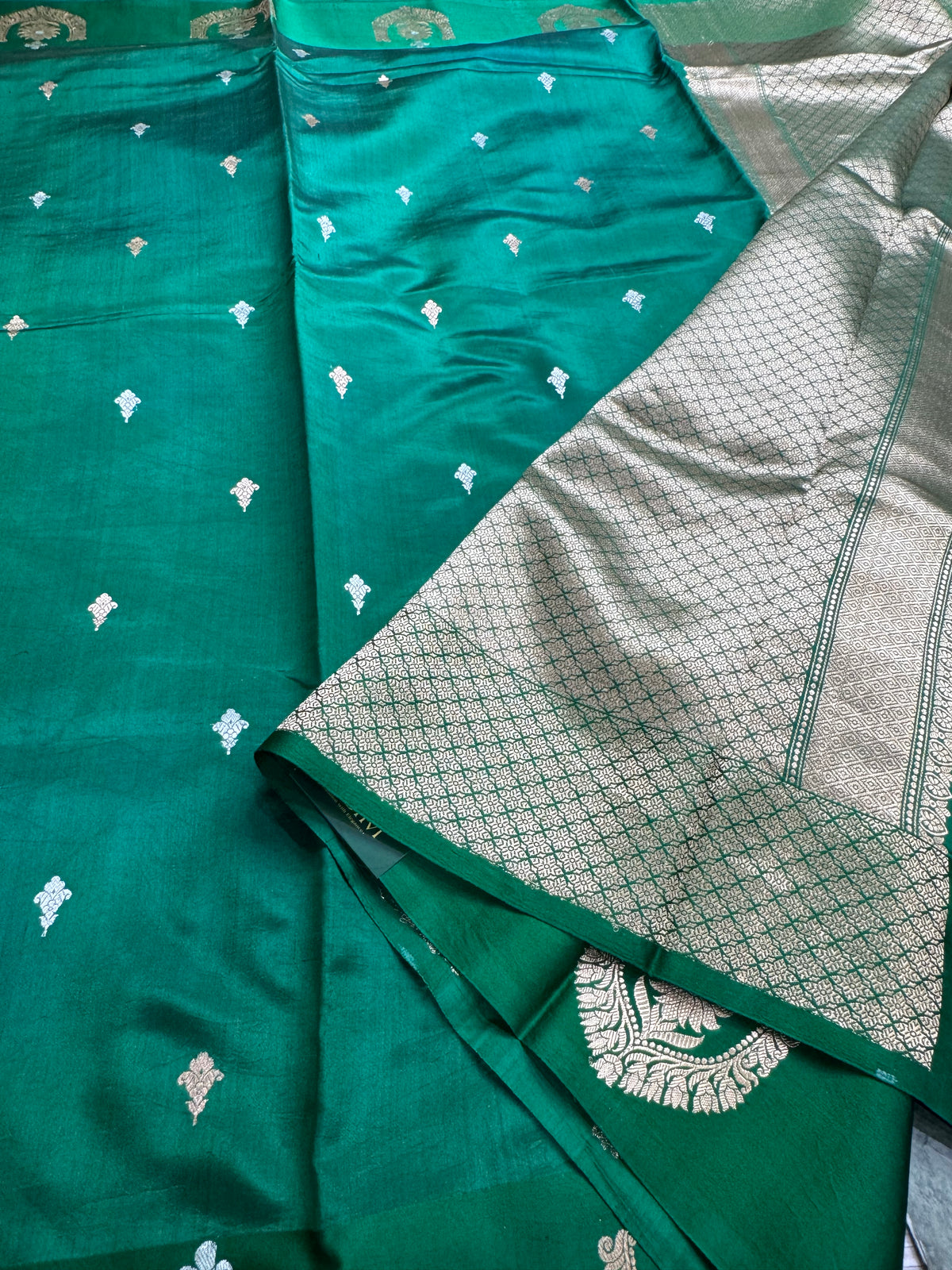 Bottle green benarasi lightweight silk 111 saree