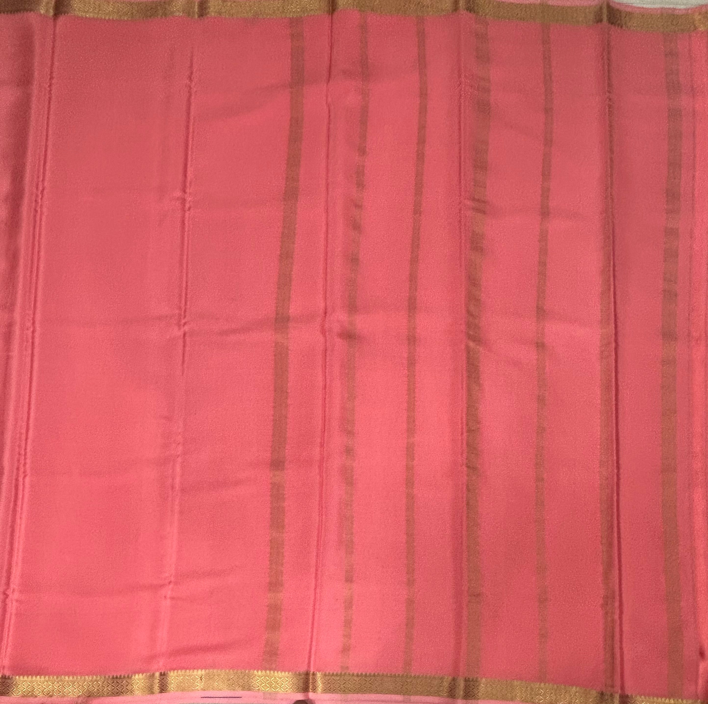 Pastel pink plain one inch pure mysore silk-12 saree