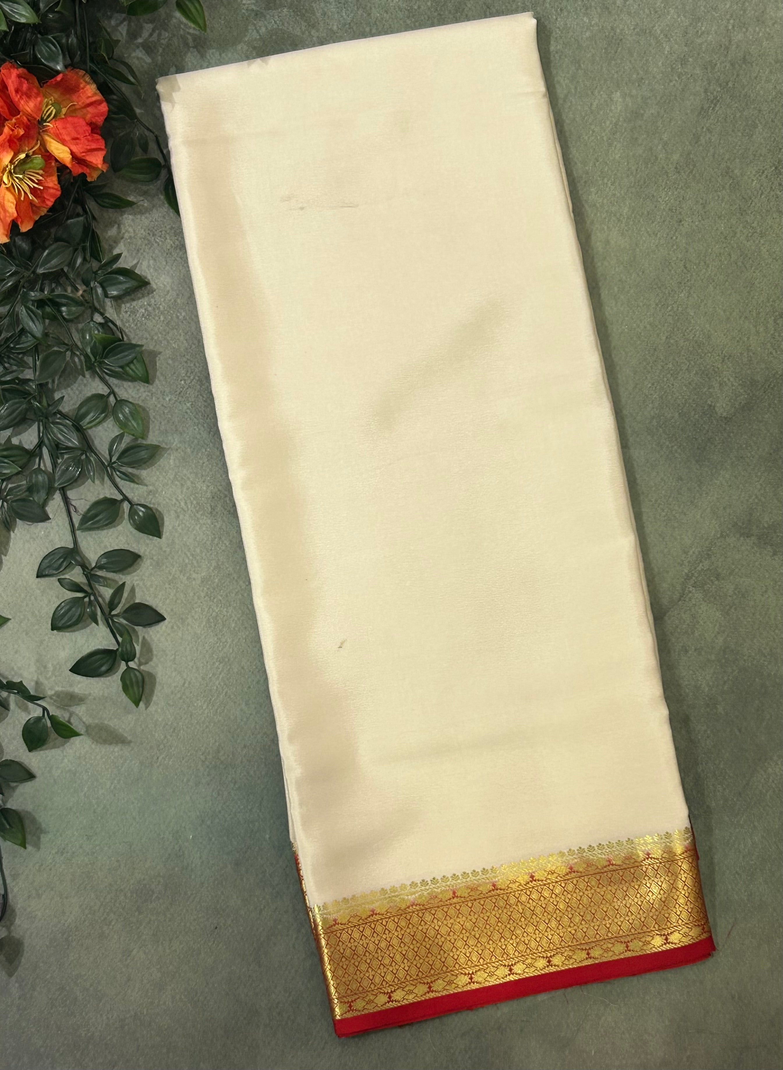 Cream pure Mysore crepe silk saree