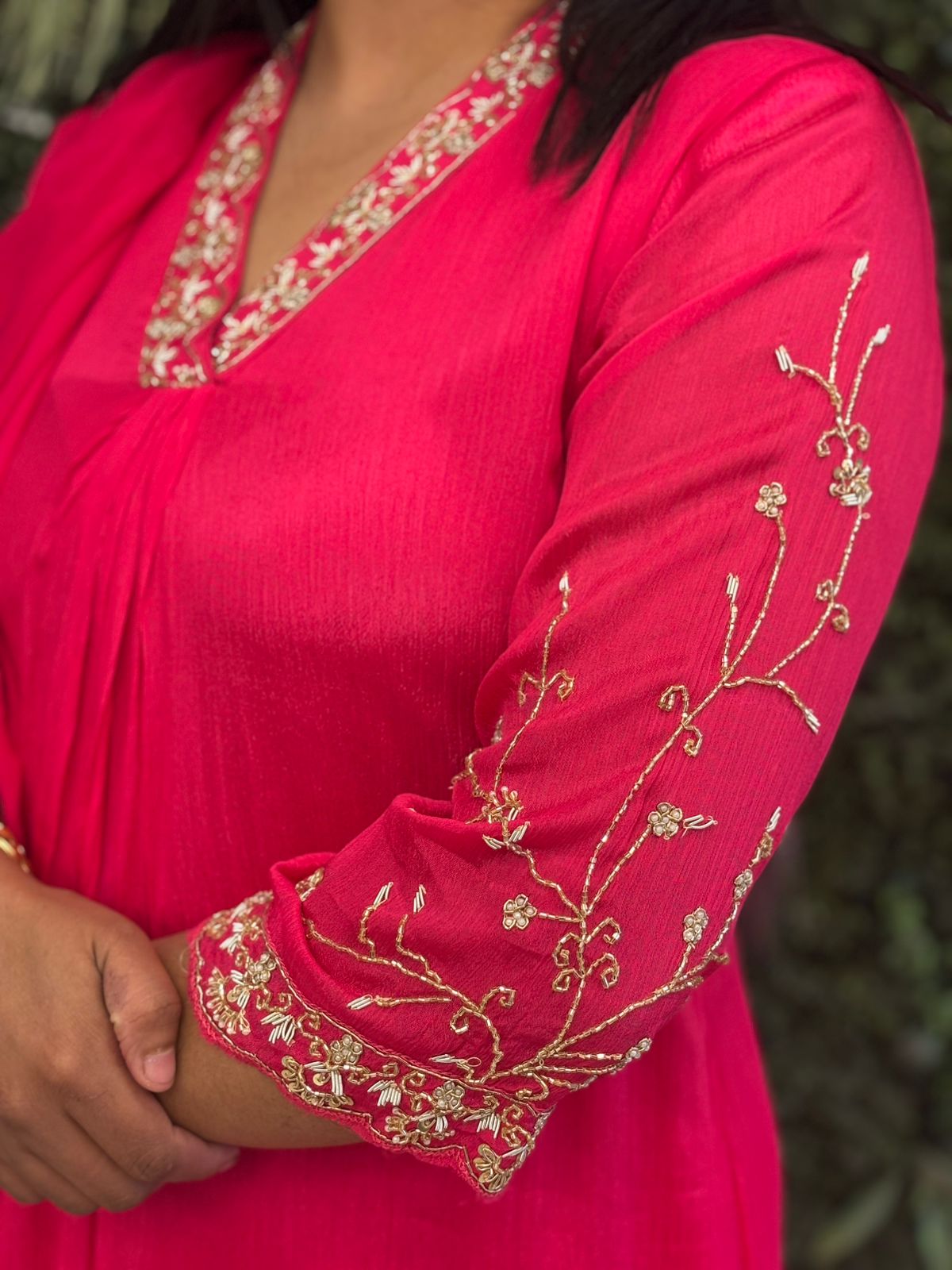 "Piya" Pink Chinnon Handwork Airline Kurtha 345