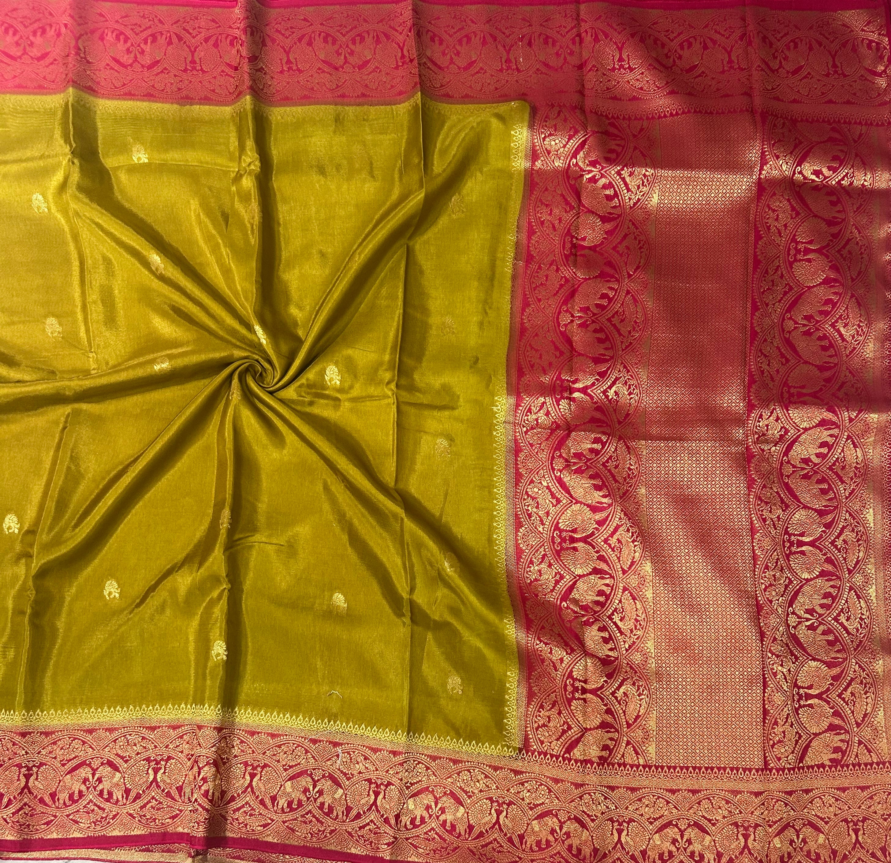 Olive green contrast border semi Mysore 105 saree