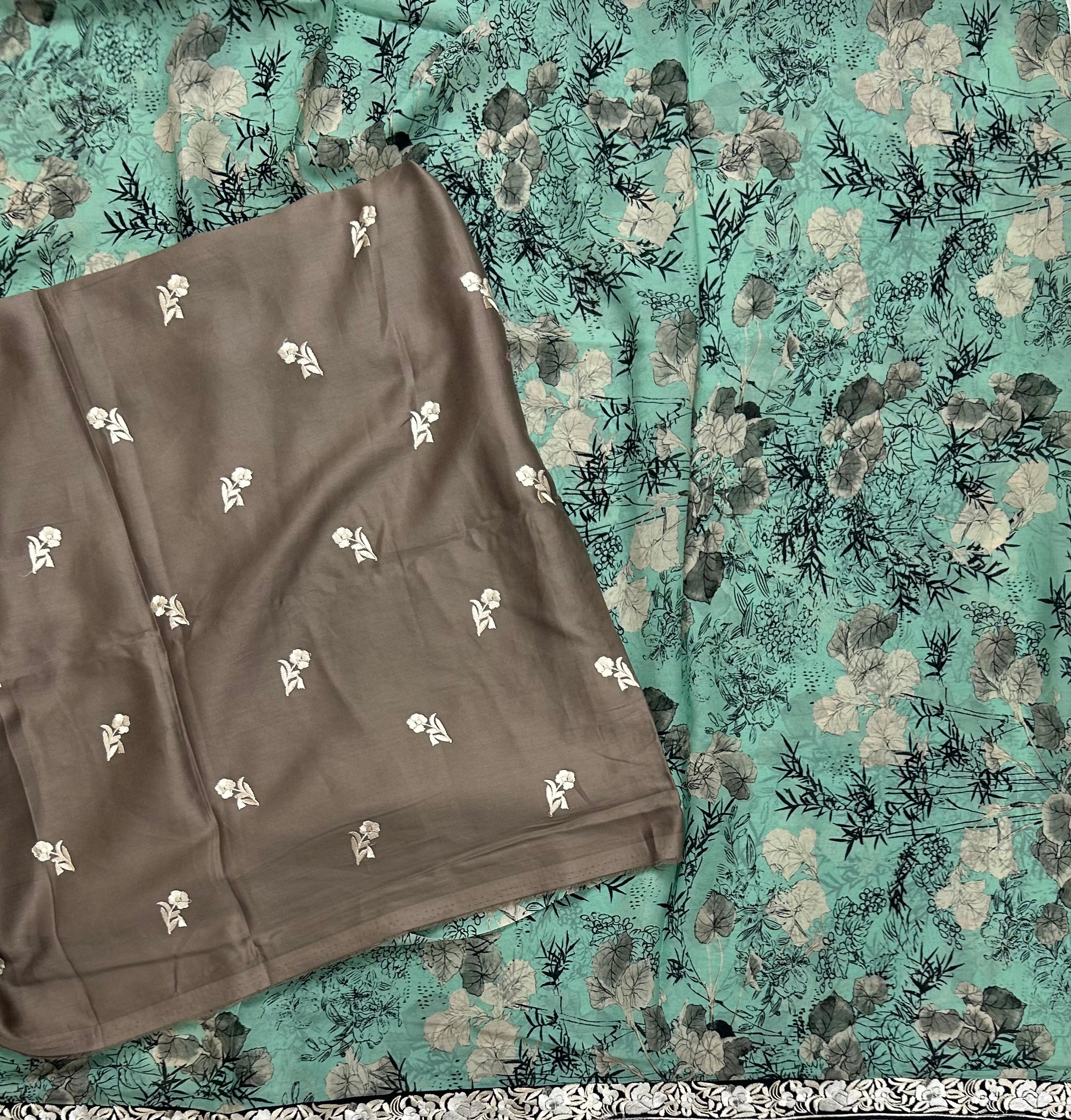Aqua green digital printed border 104 chinnon saree