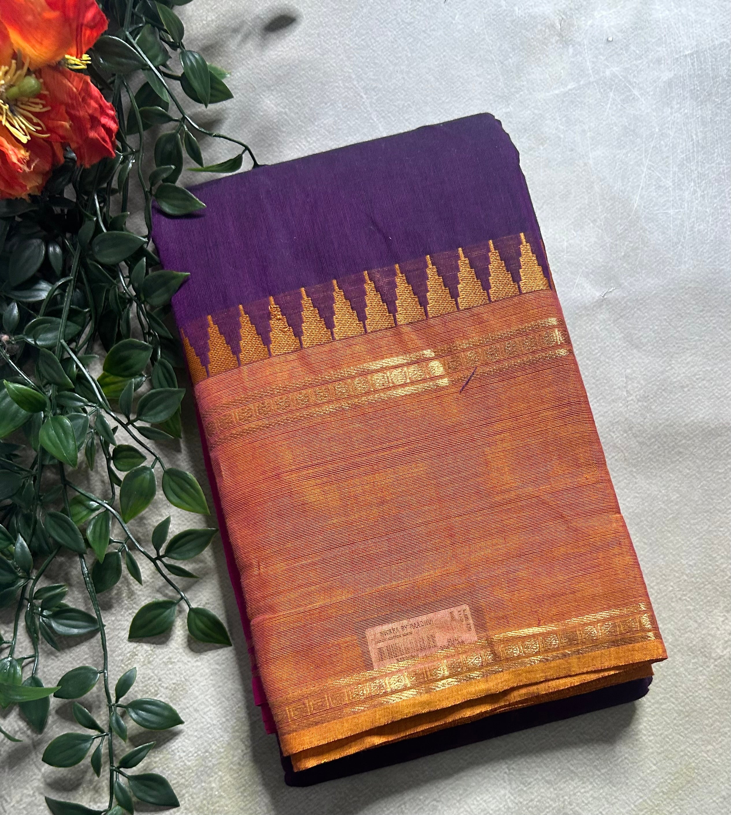 Dark purple Kanchi border pure cotton 103 saree