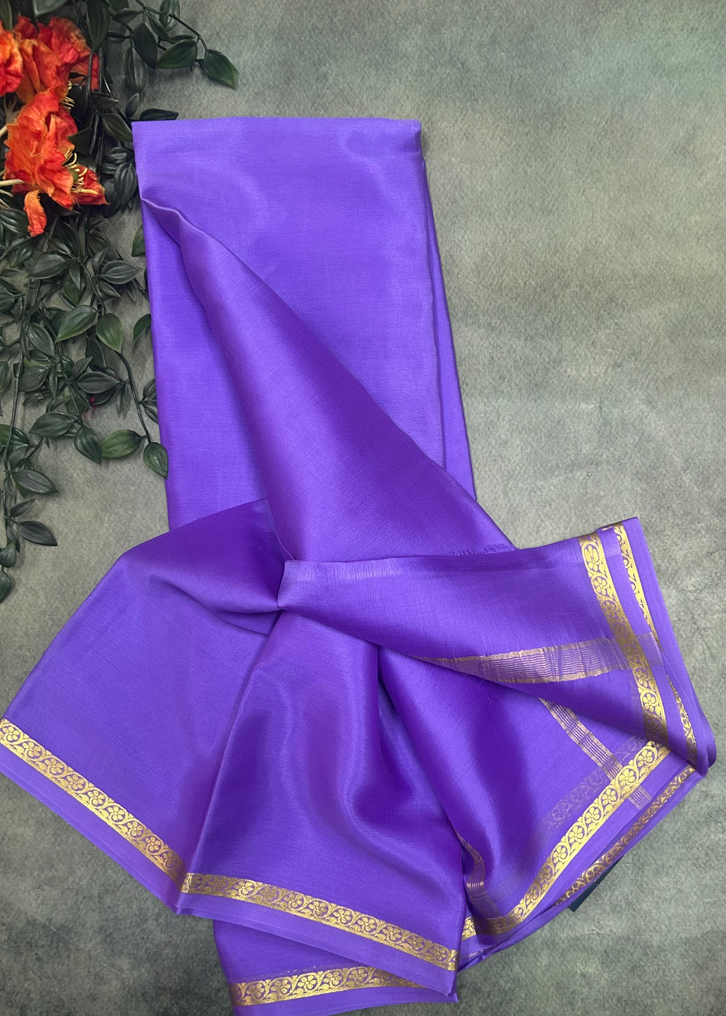 Light purple pure Mysore crepe silk saree