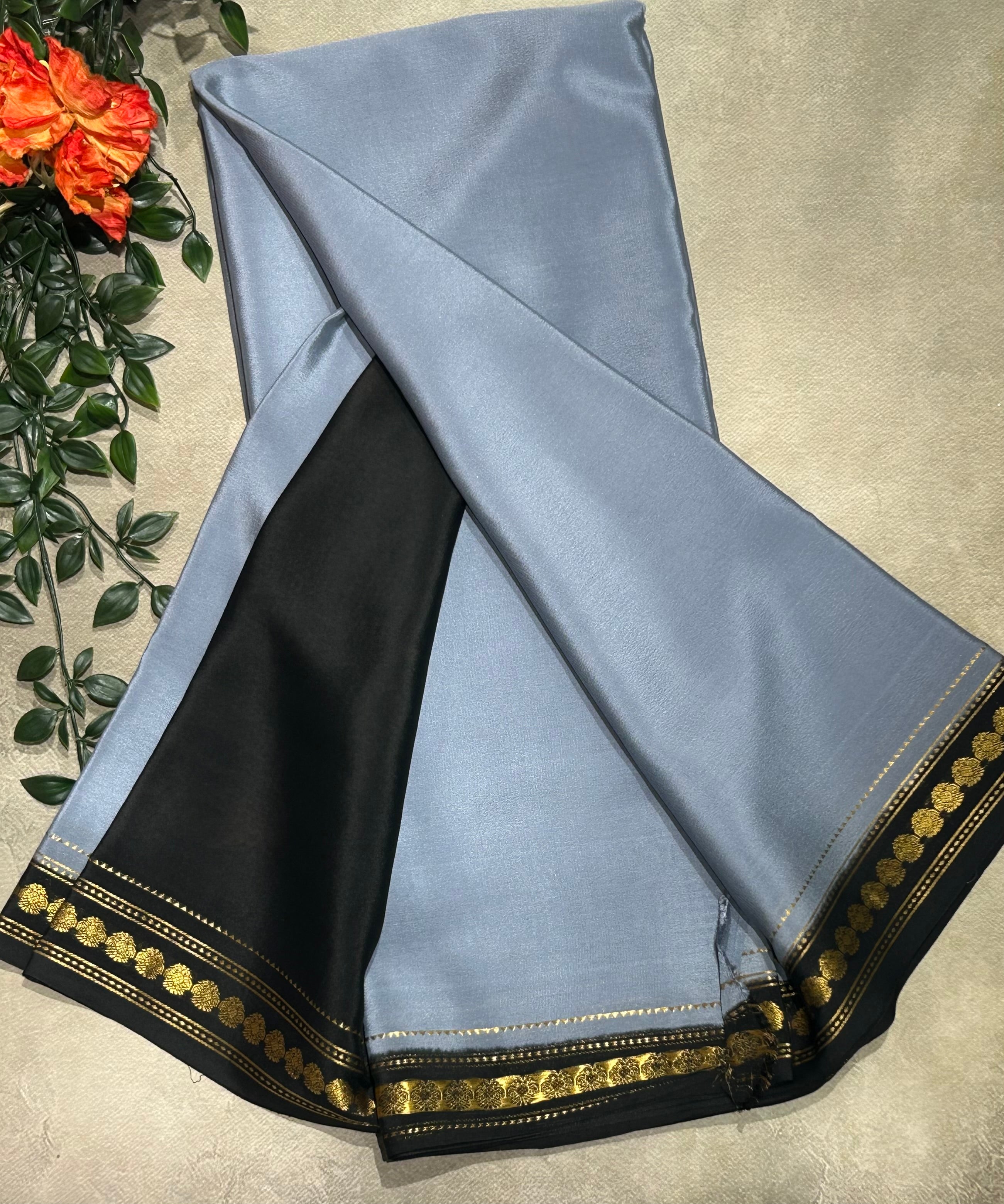 Grey stripes border pure Mysore silk-103 saree