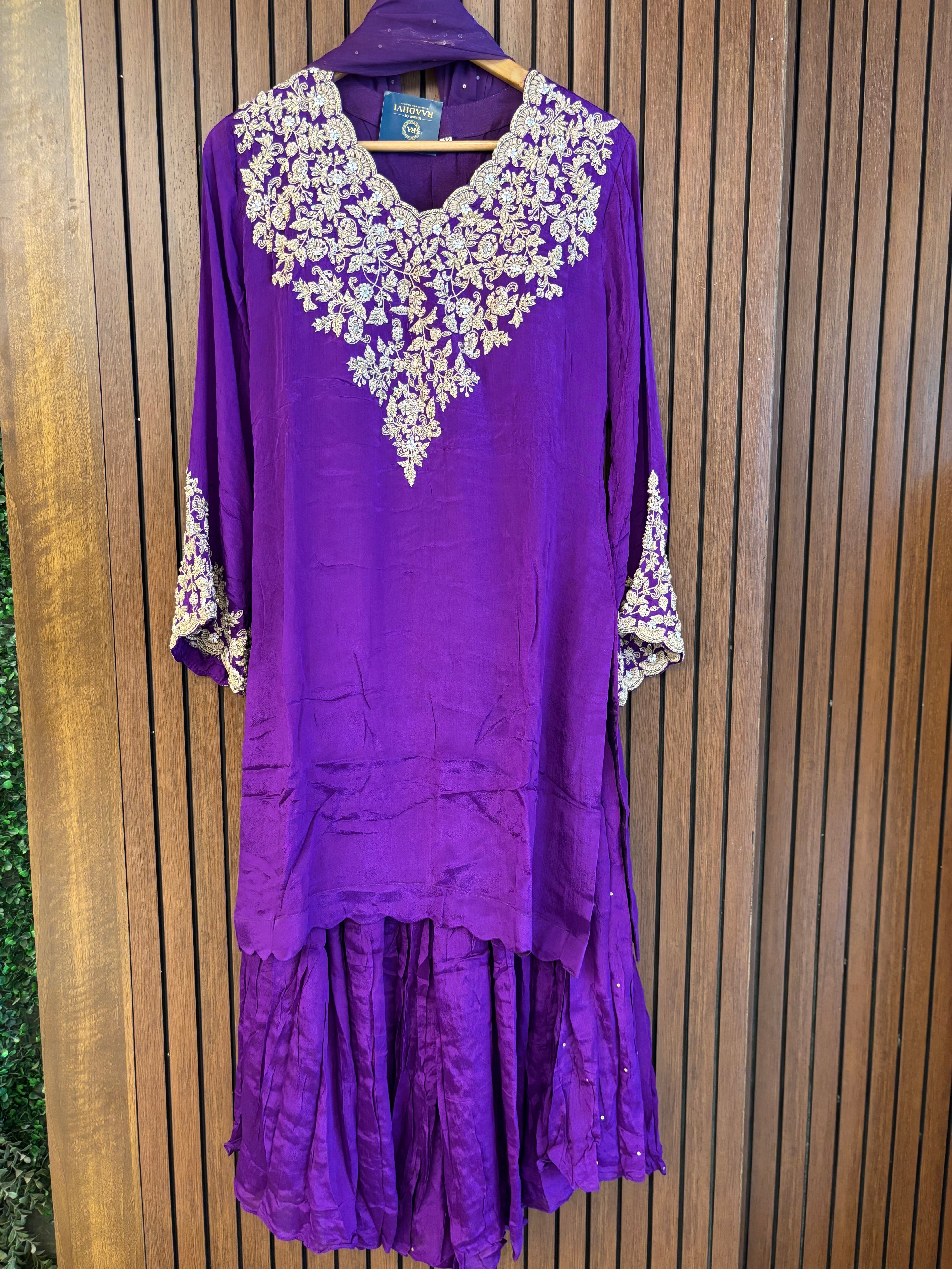 Purple Desinger Sharara party Kurtha set