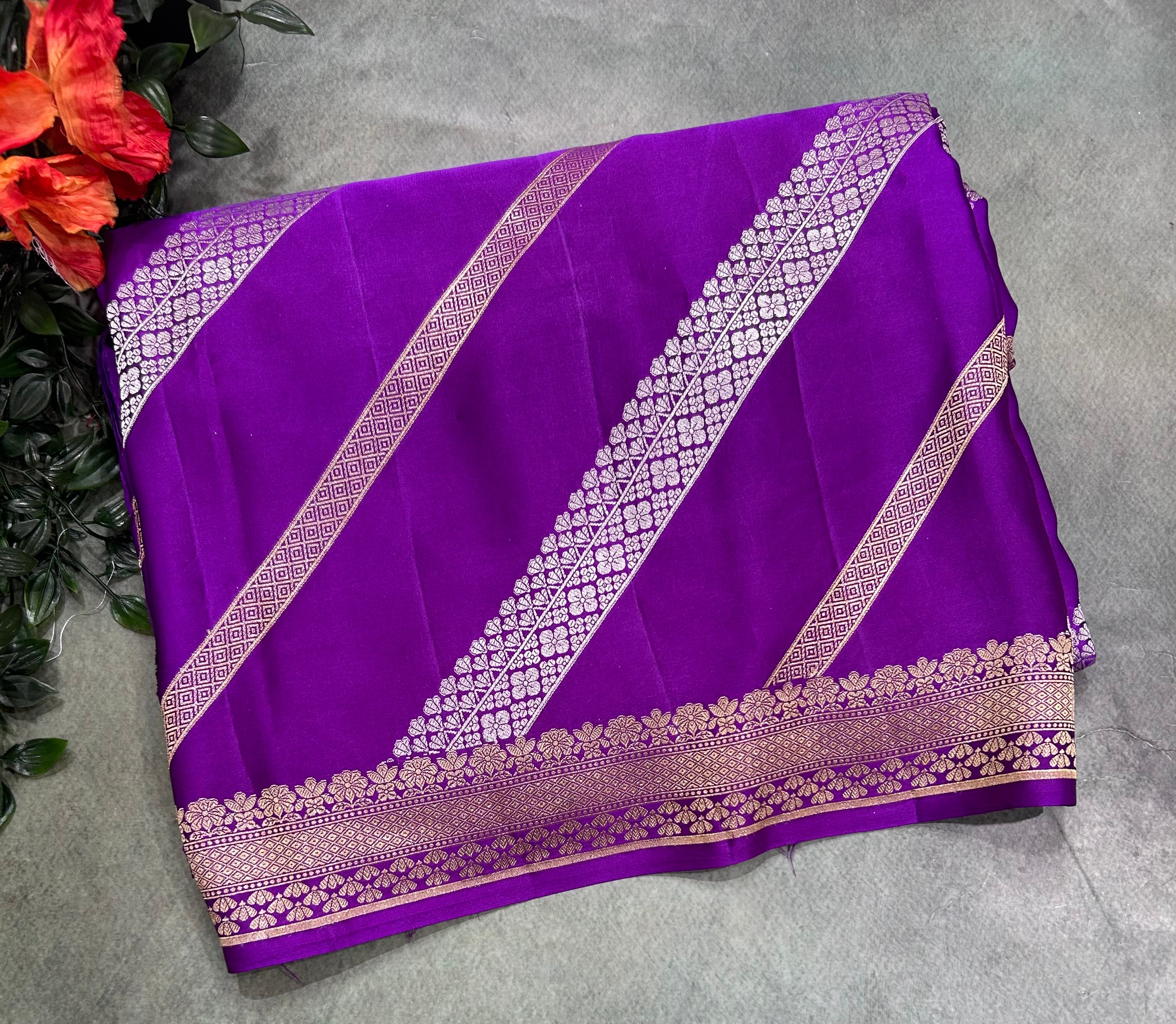 Purple stripes pure mushru silk 106 saree
