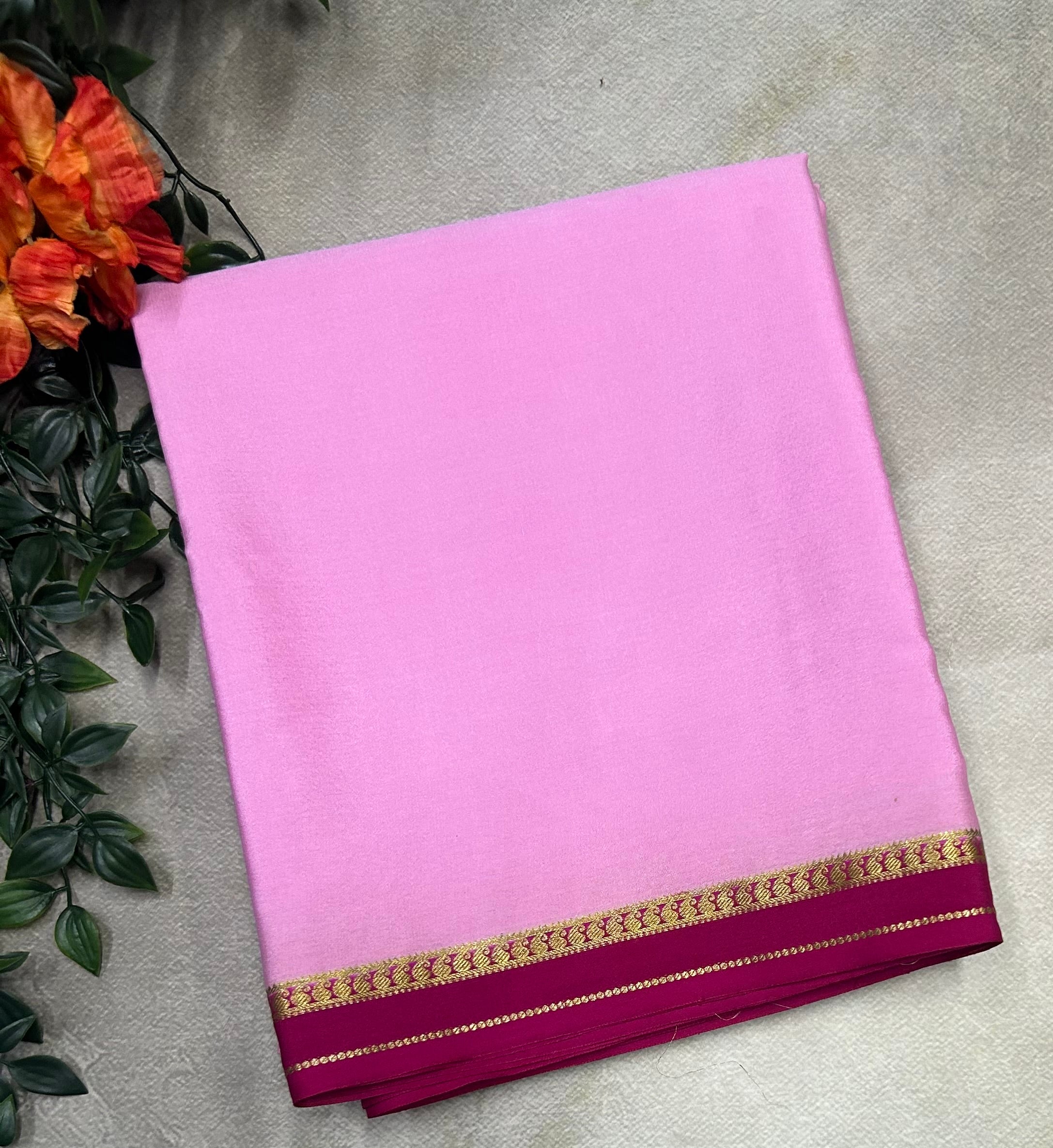 Light pink small border pure Mysore silk 103 saree