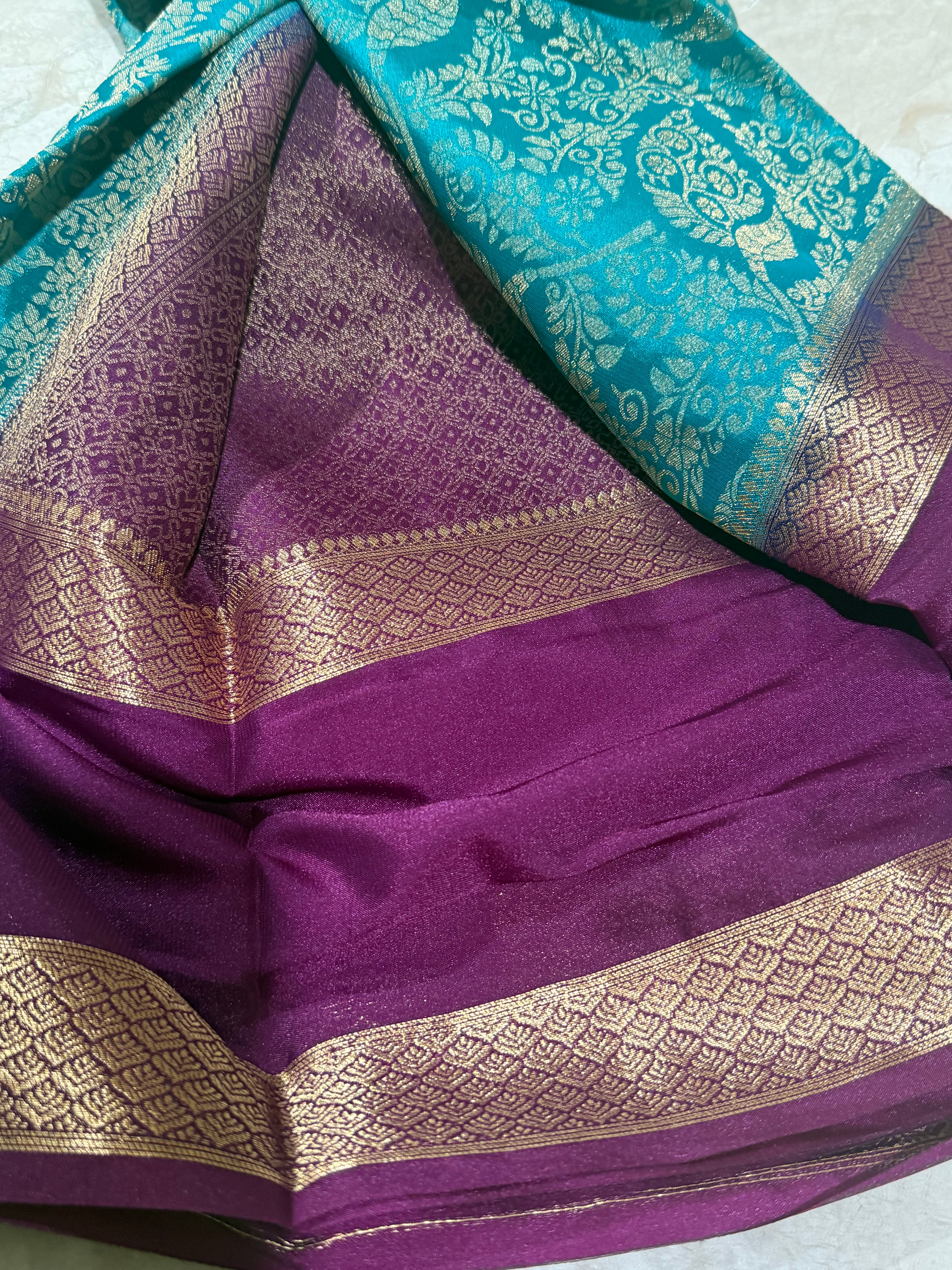 Blue Brocade Semi Mysore Silk Saree 108 (Copy 3)