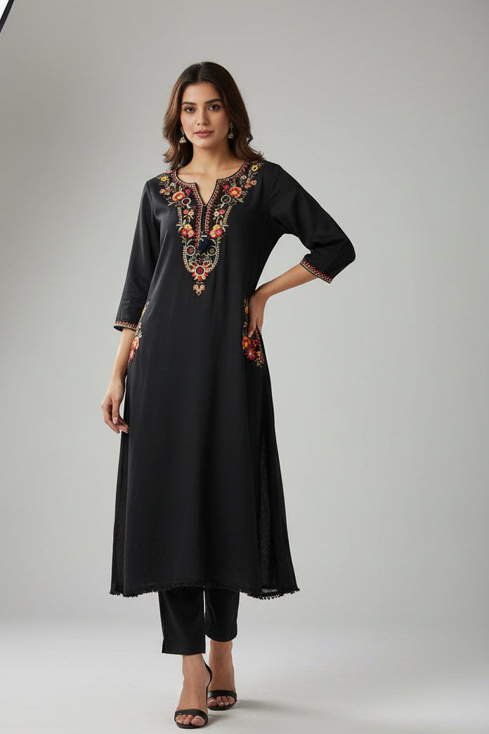 Black  Cotton Anarkali Kurtha  151