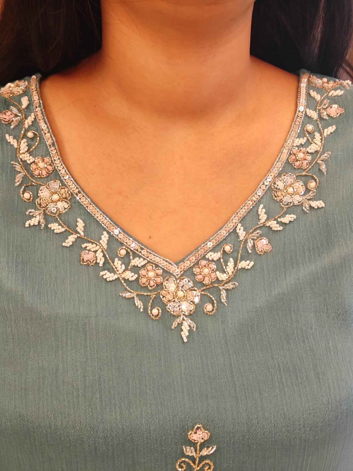 "Boomi" Sea Blue Designer Hand Embroidery Sharara party Kurtha set 301