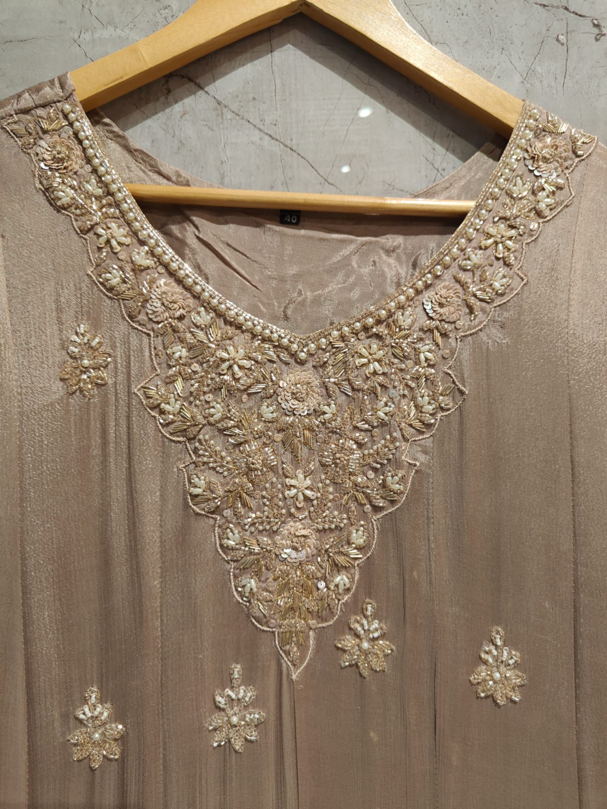 BEIGE Anarkali Chinnon Hand Embroidery Kurtha 567