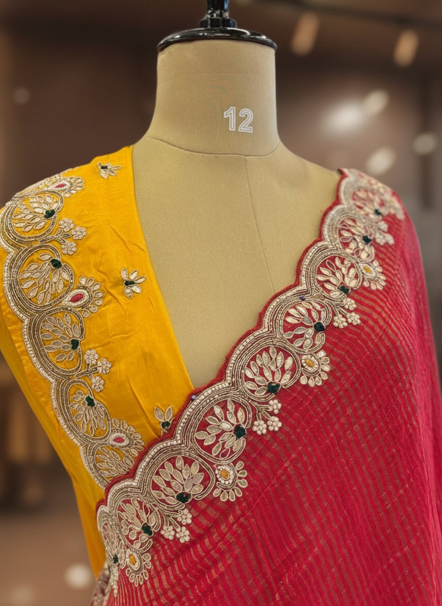 Red scallop border chinon party wear-08 saree (RR)