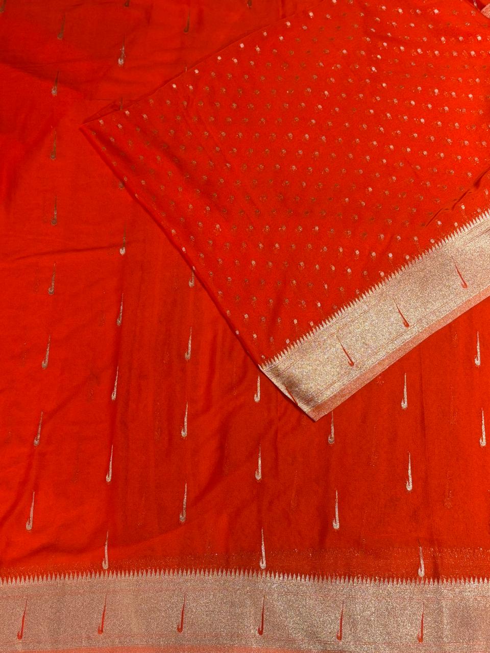 Orange paithani designer soft georgette silk (RR)