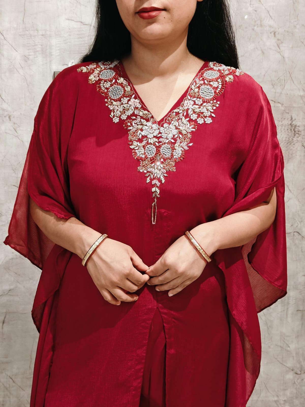 “Kafthan"  Cheery Red handwork partyware Kafthan Kurtha set