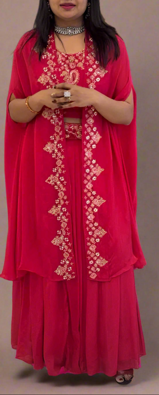 “Pari" Pink chinnon handwork party ware  cape Kurtha 43 set