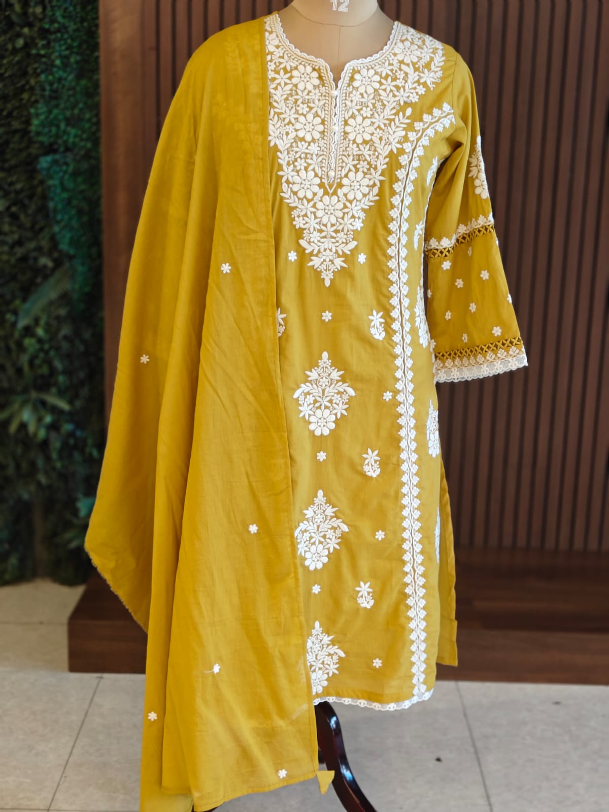 Yellow Mul Cotton  Chikankari Work Straight Fit Kurtha 196