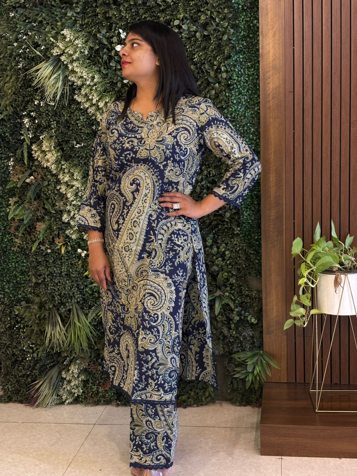 "KALI" Blue & Green Kalamkari Mul Cotton Cord Set Kurtha