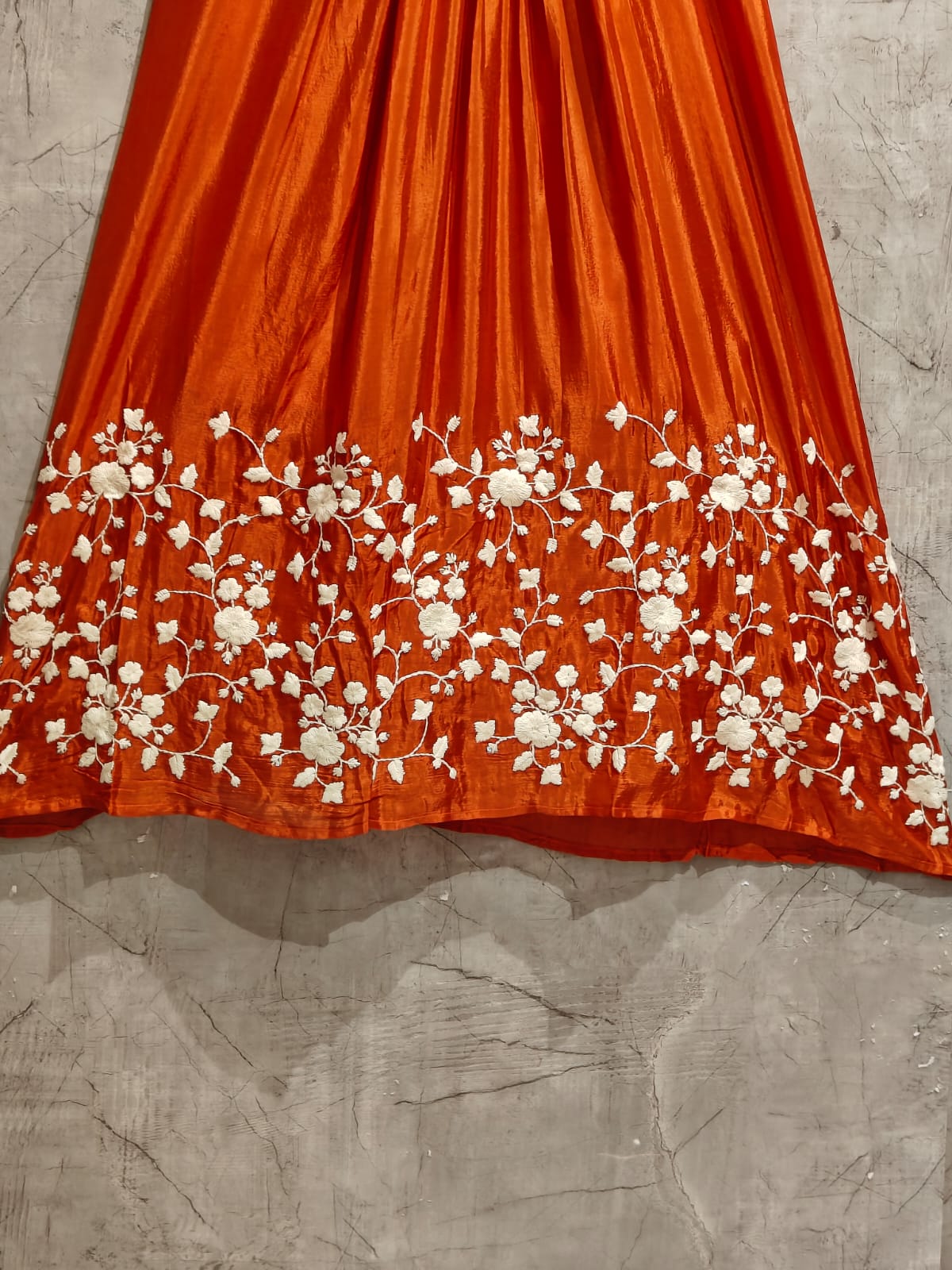 "Devi" Orange chinnon Embroidery 309 Airline handwork Kurtha plus size