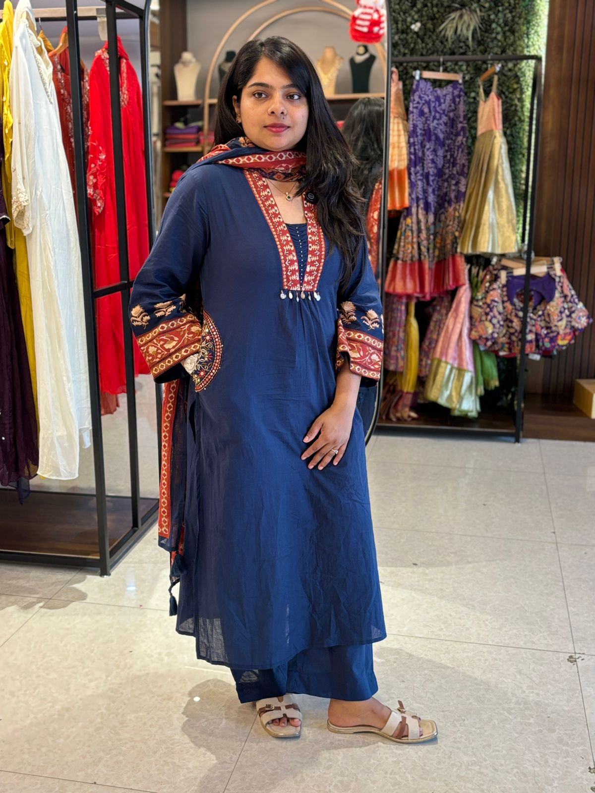 Blue Cotton Straight Fit Kurtha 59