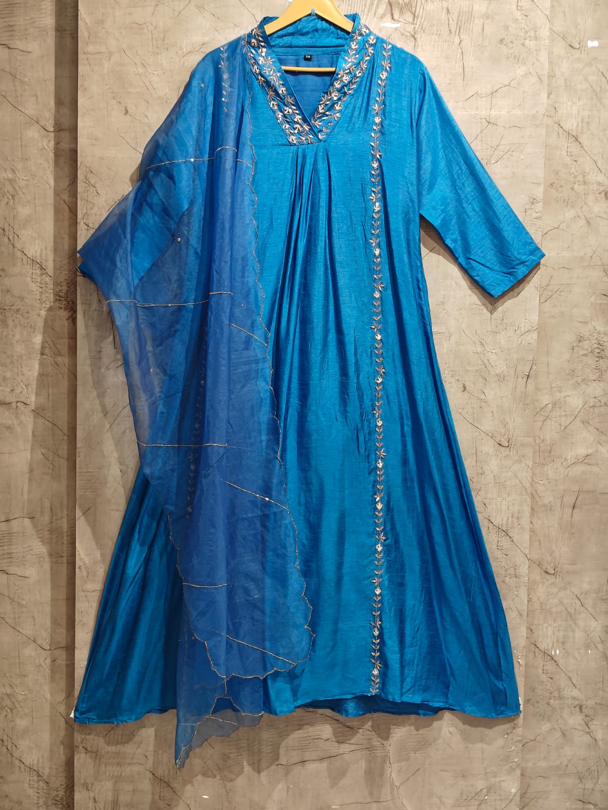 Bright Blue  Dola Silk Airline Handwork Kurtha 444